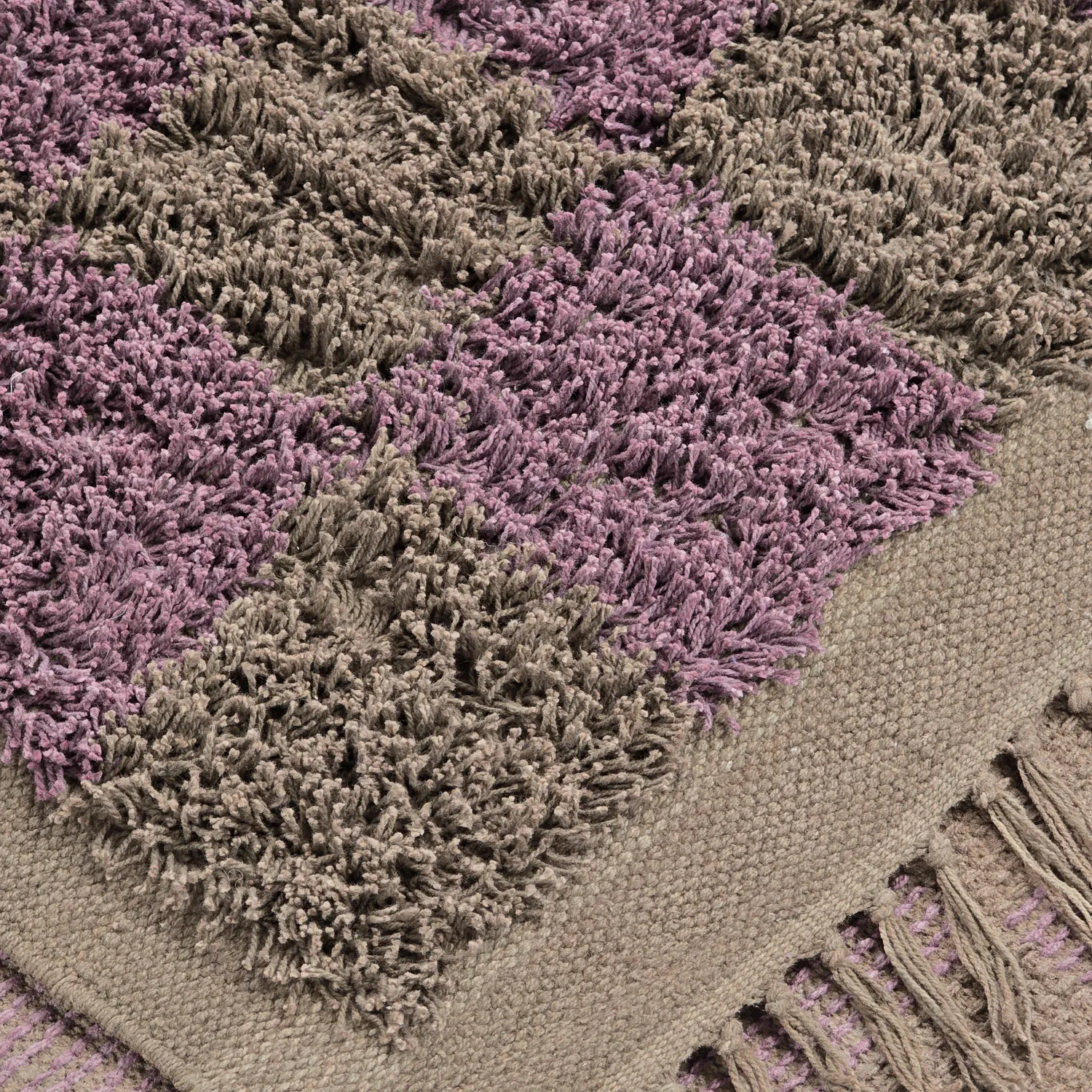 Hoogpolig vloerkleed - Elsey Natural Cotton Shaggy (bruin/paars)