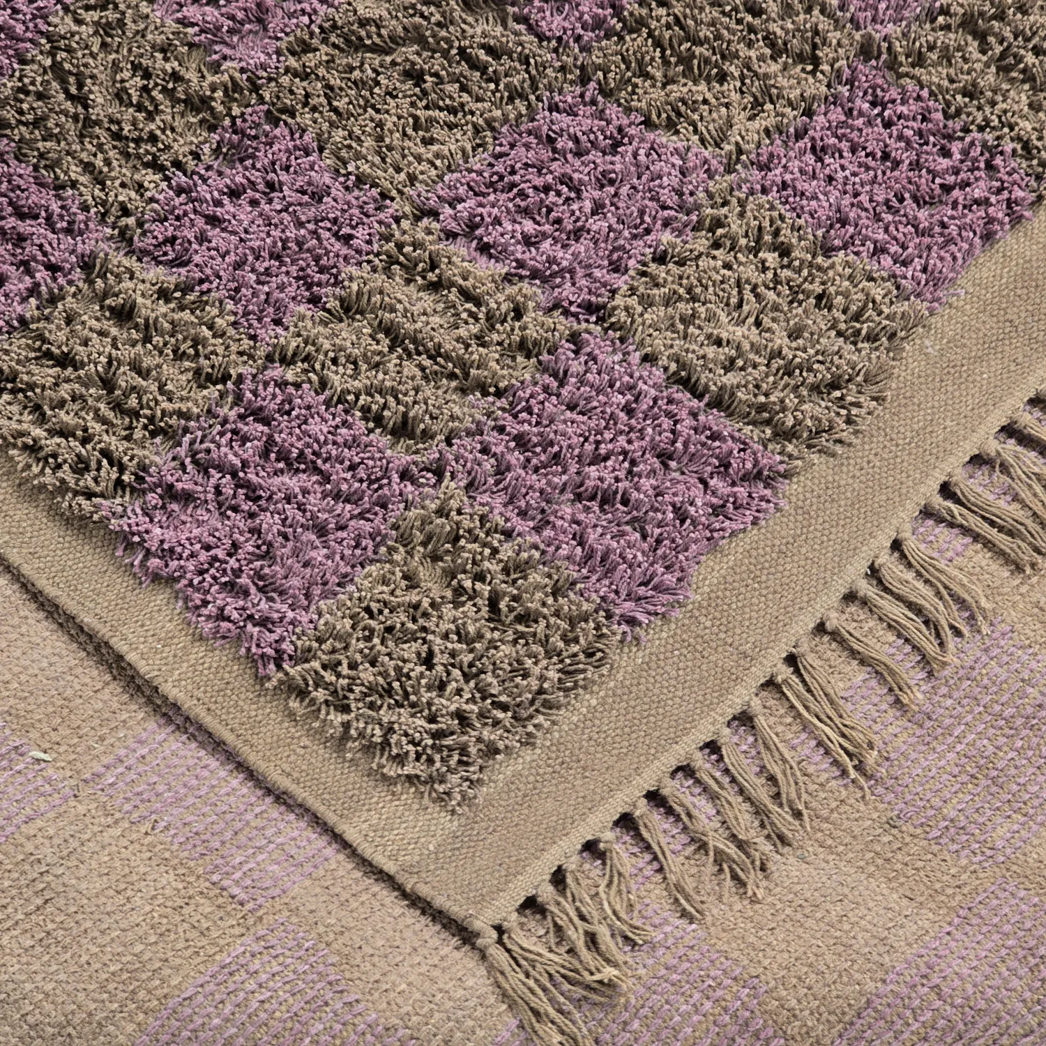 Hoogpolig vloerkleed - Elsey Natural Cotton Shaggy (bruin/paars)