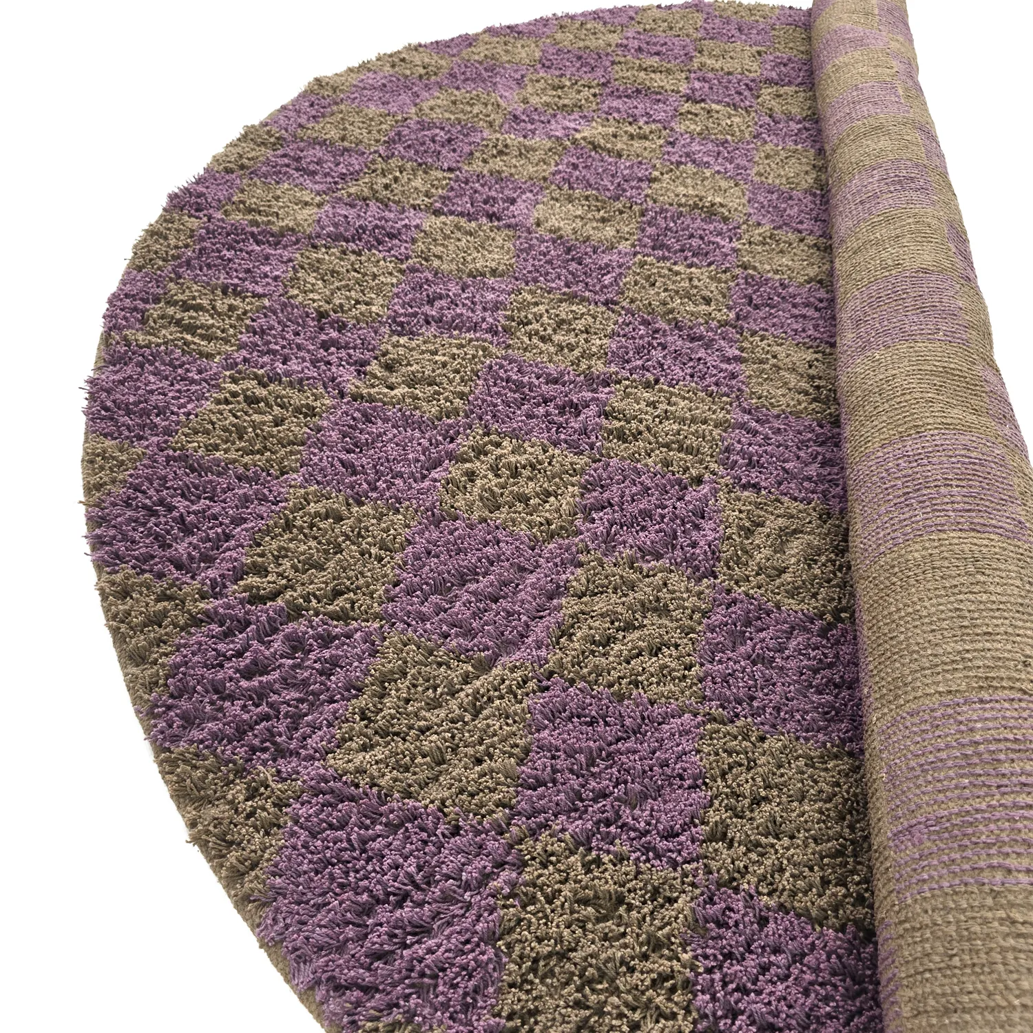 Ronde vloerkleden - Elsey Natural Cotton Shaggy (bruin/paars)