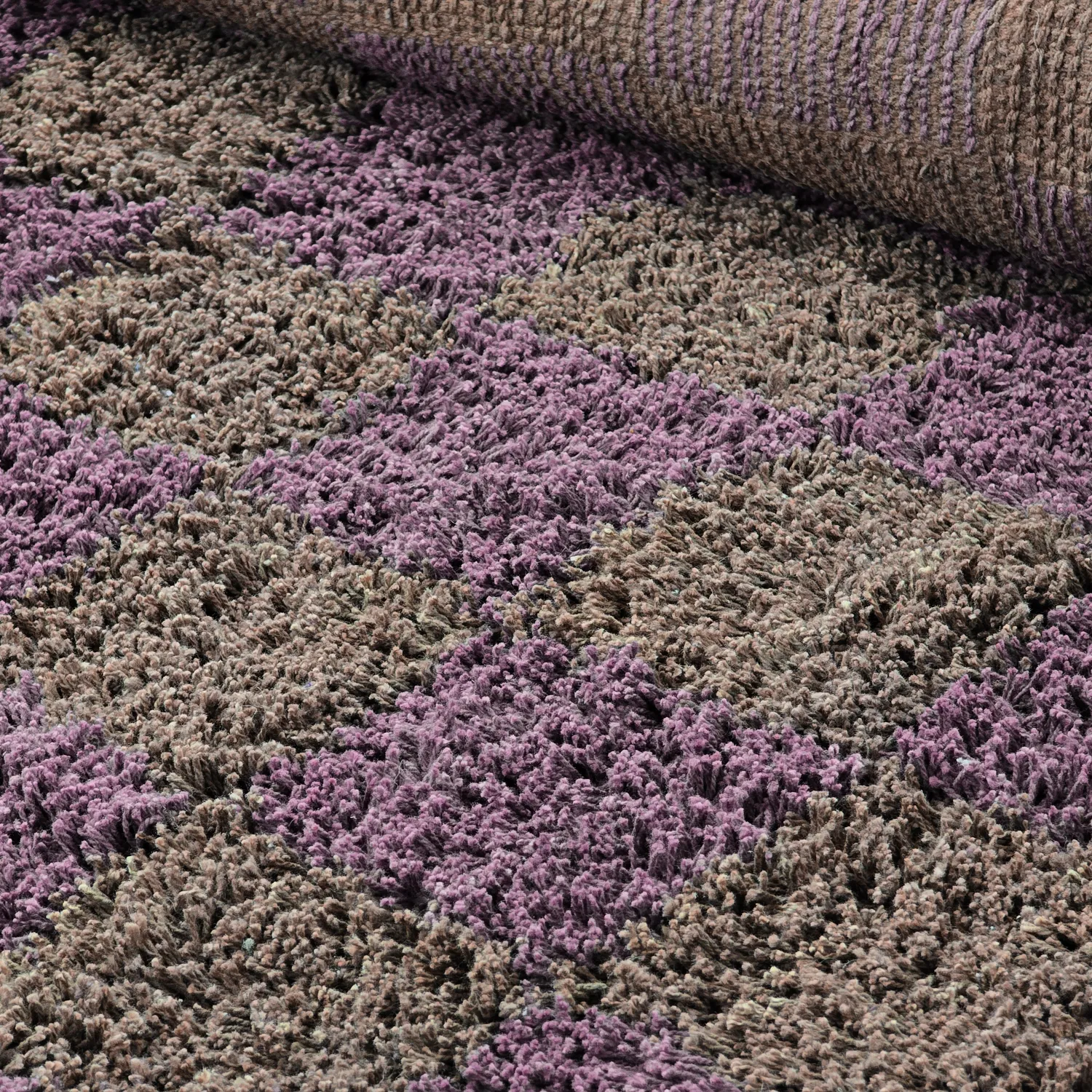 Ronde vloerkleden - Elsey Natural Cotton Shaggy (bruin/paars)