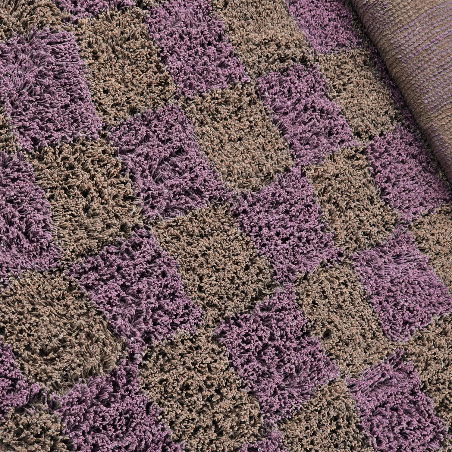 Ronde vloerkleden - Elsey Natural Cotton Shaggy (bruin/paars)