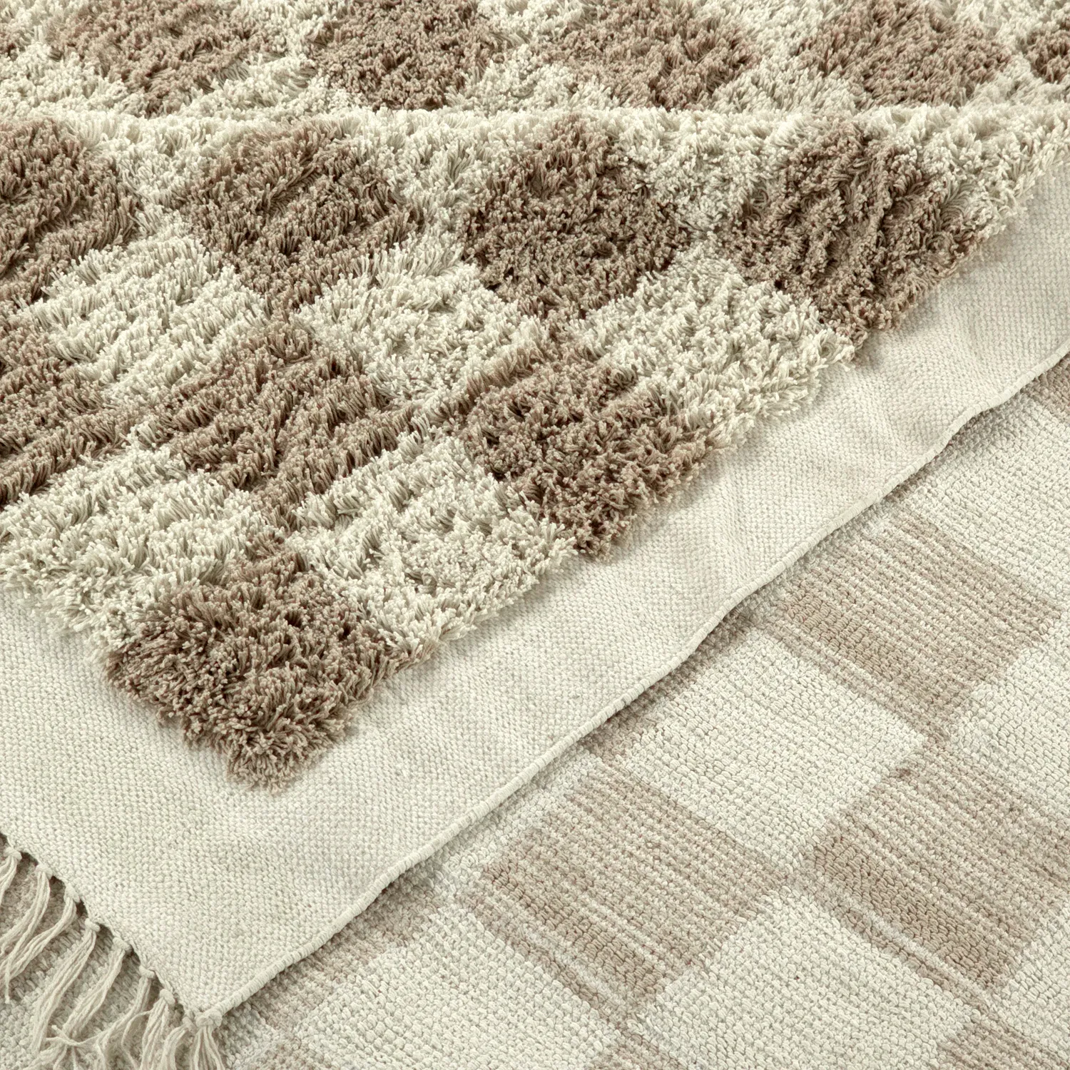 Hoogpolig vloerkleed - Elsey Natural Cotton Shaggy (crème/zand)