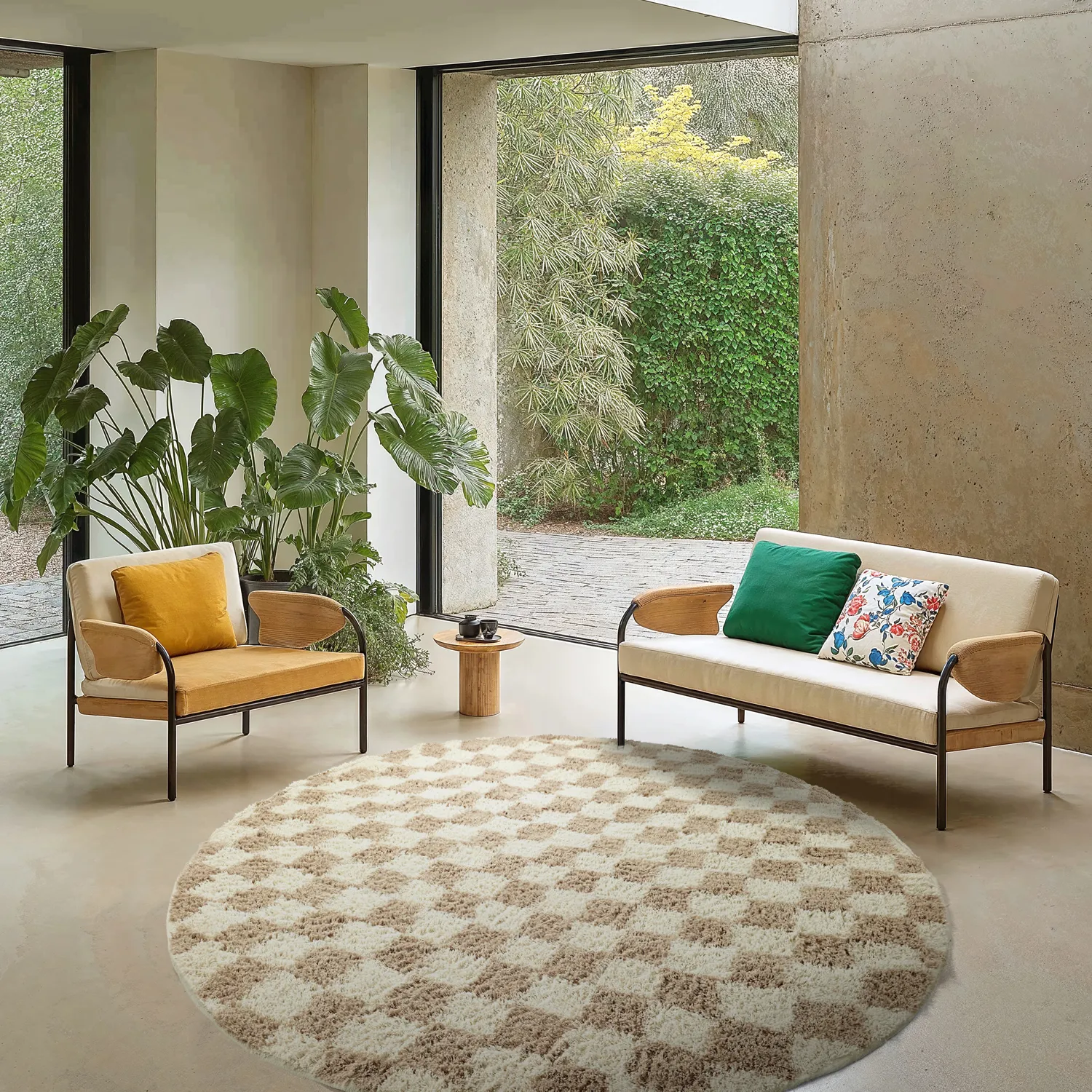 Ronde vloerkleden - Elsey Natural Cotton Shaggy (crème/zand)