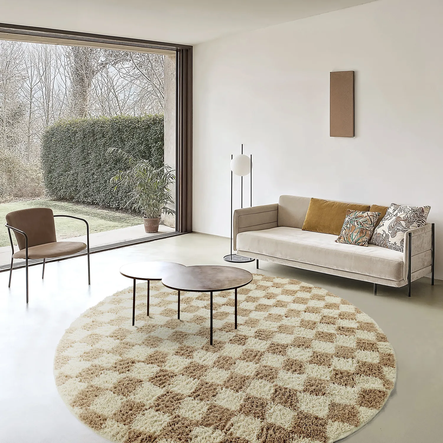 Ronde vloerkleden - Elsey Natural Cotton Shaggy (crème/zand)