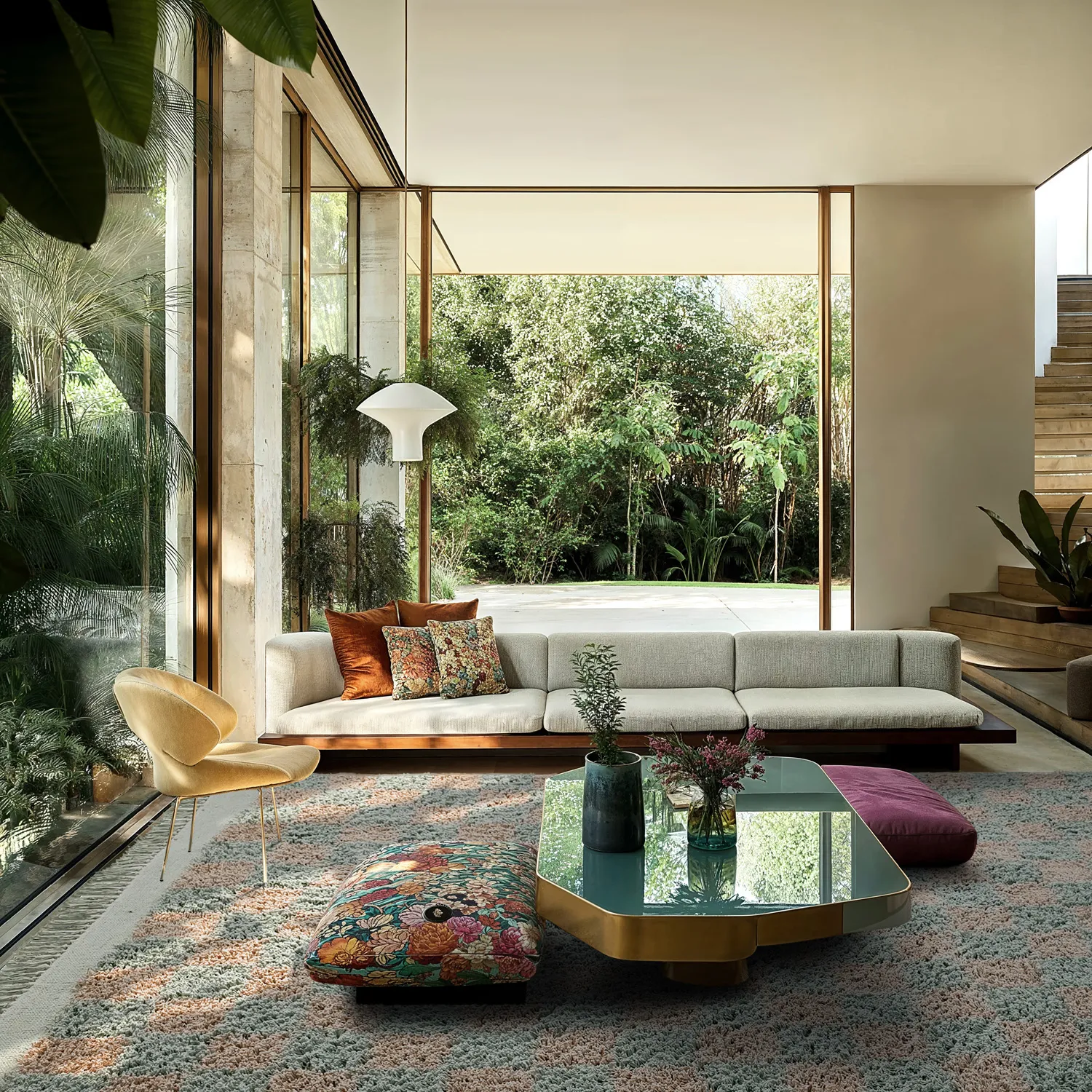 Hoogpolig vloerkleed - Elsey Natural Cotton Shaggy (grijs/roze)