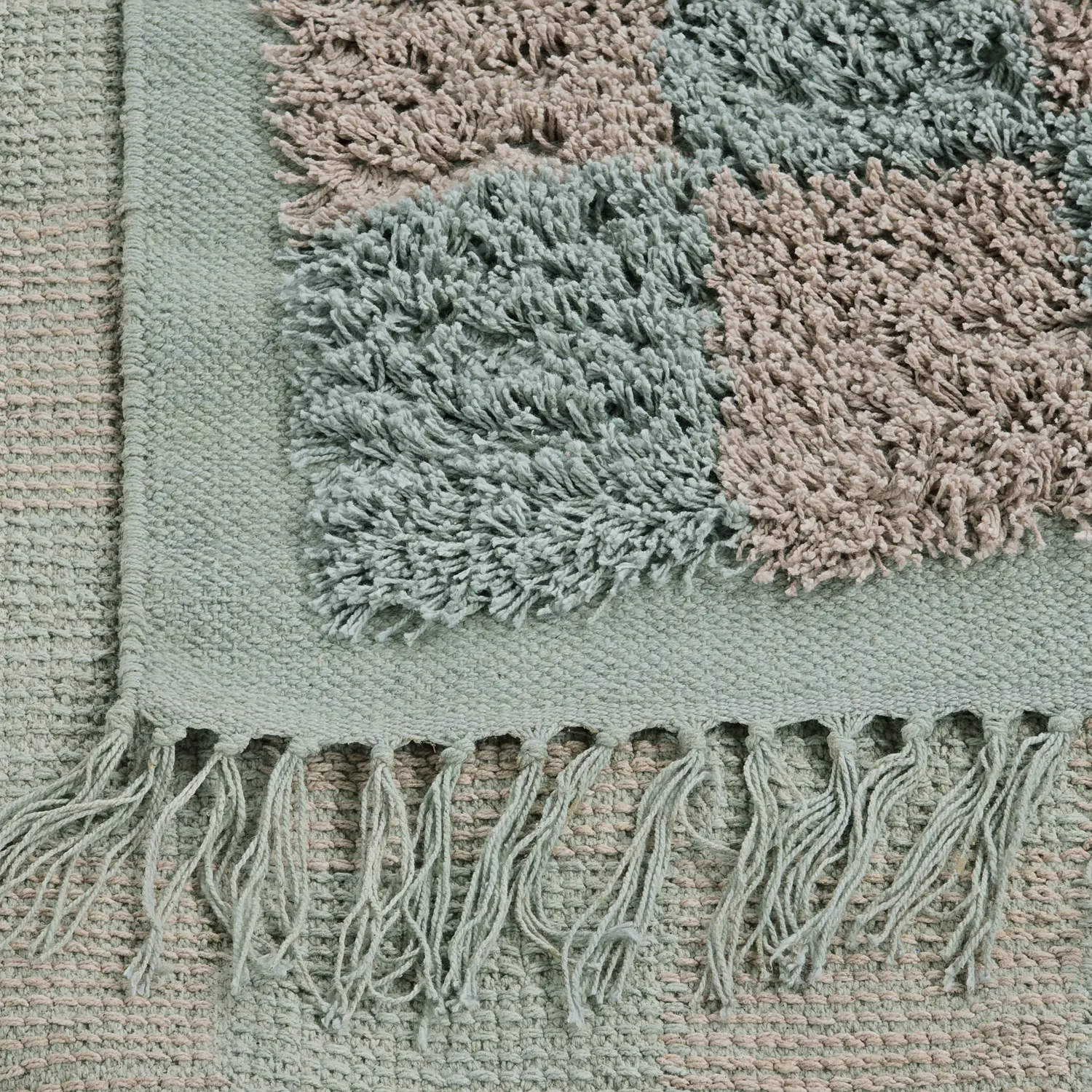 Hoogpolig vloerkleed - Elsey Natural Cotton Shaggy (grijs/roze)