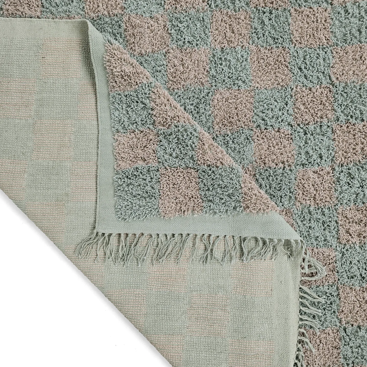 Hoogpolig vloerkleed - Elsey Natural Cotton Shaggy (grijs/roze)