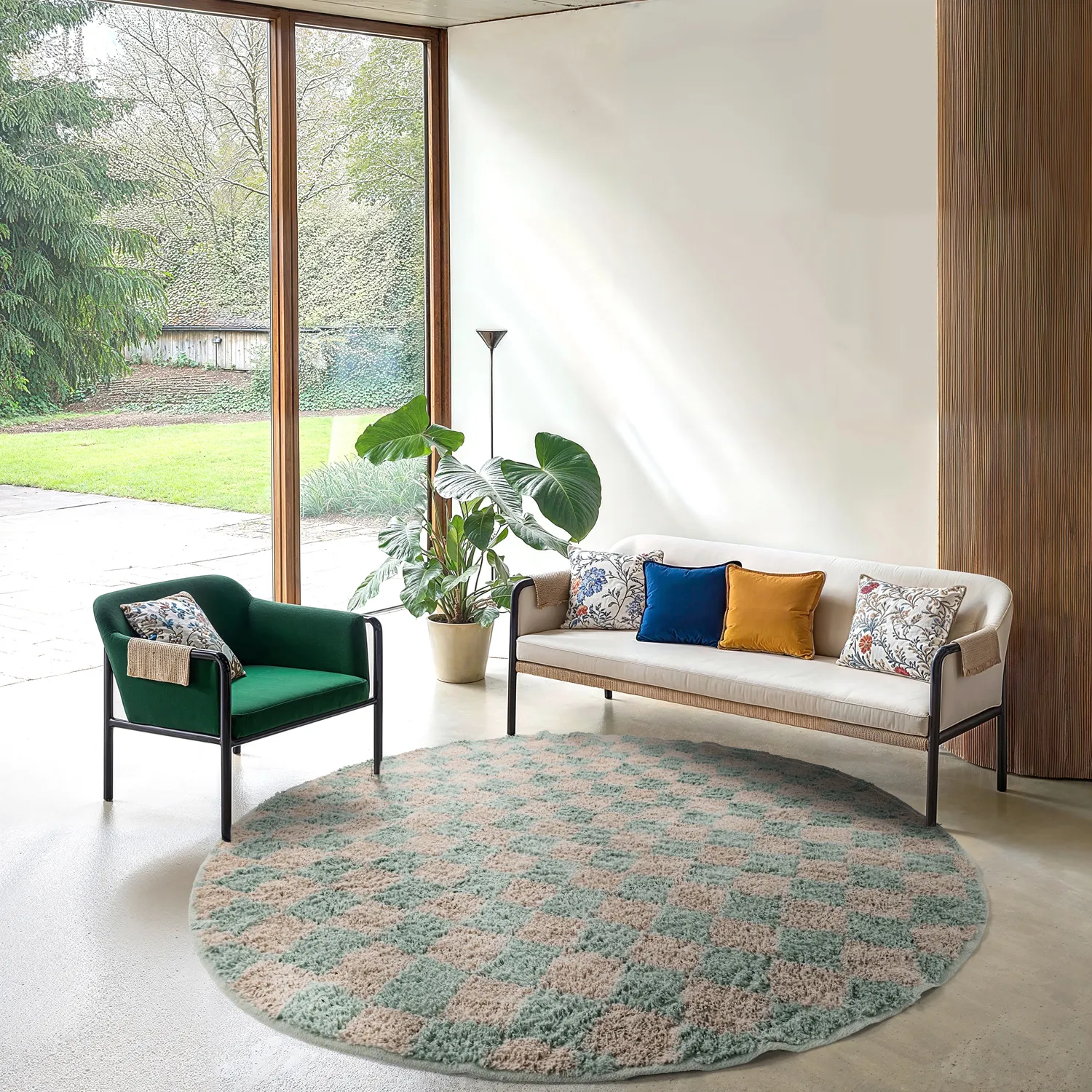 Ronde vloerkleden - Elsey Natural Cotton Shaggy (grijs/roze)