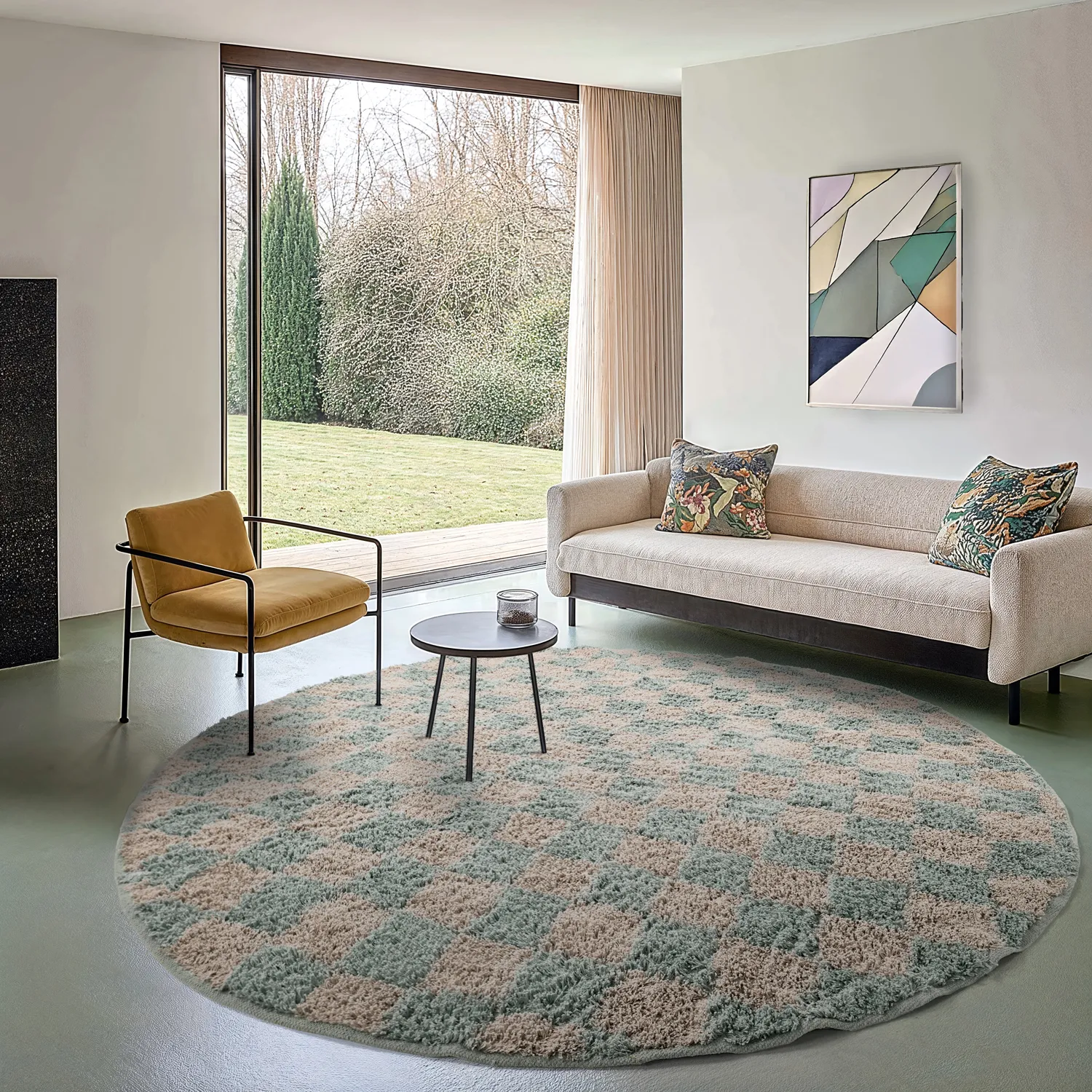 Ronde vloerkleden - Elsey Natural Cotton Shaggy (grijs/roze)