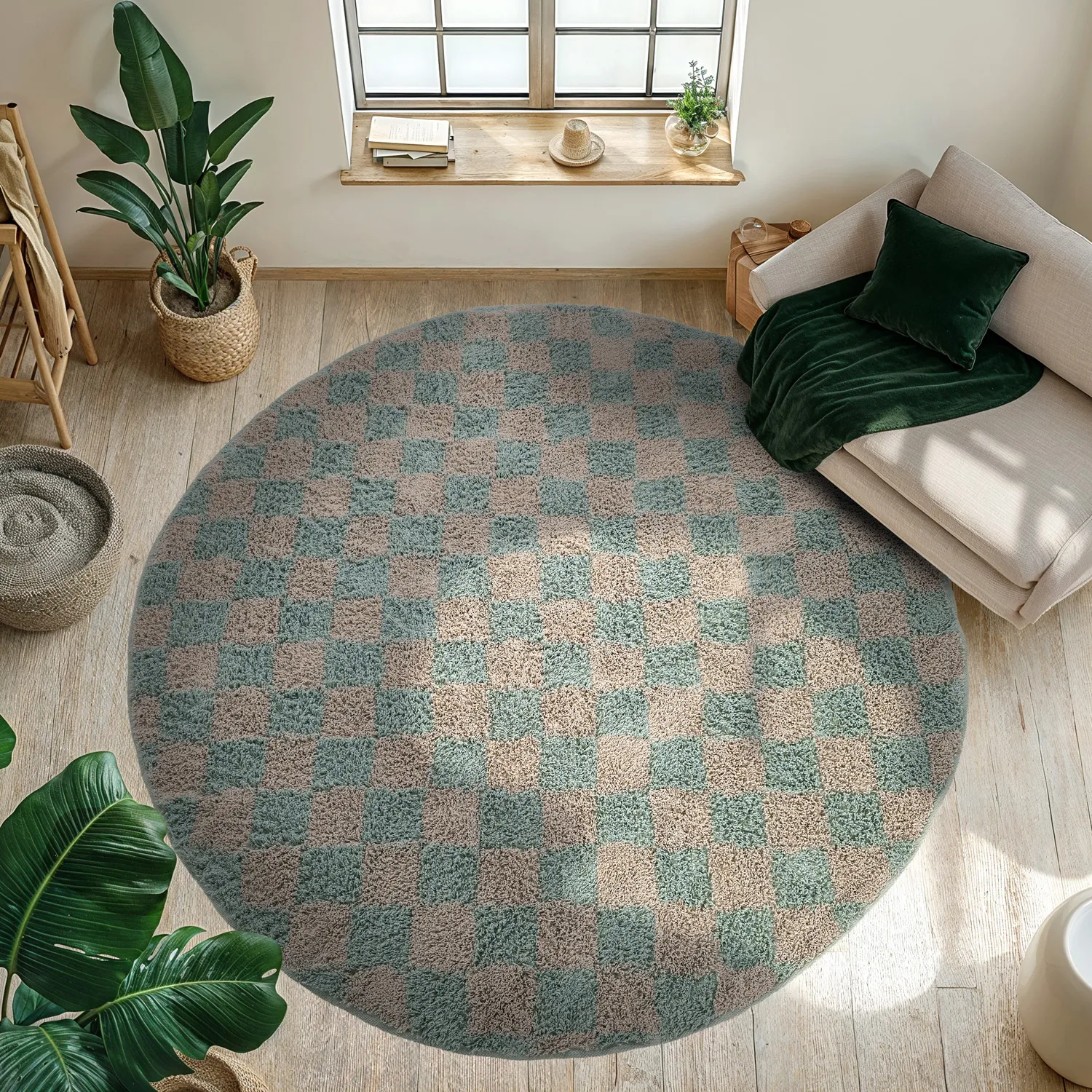 Ronde vloerkleden - Elsey Natural Cotton Shaggy (grijs/roze)