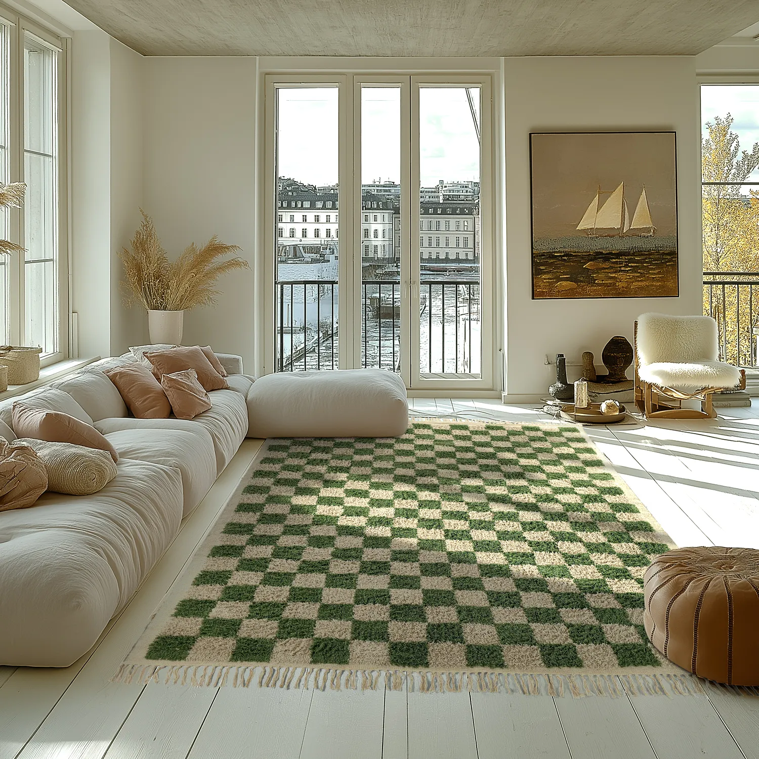 Hoogpolig vloerkleed - Elsey Natural Cotton Shaggy (groen/beige)