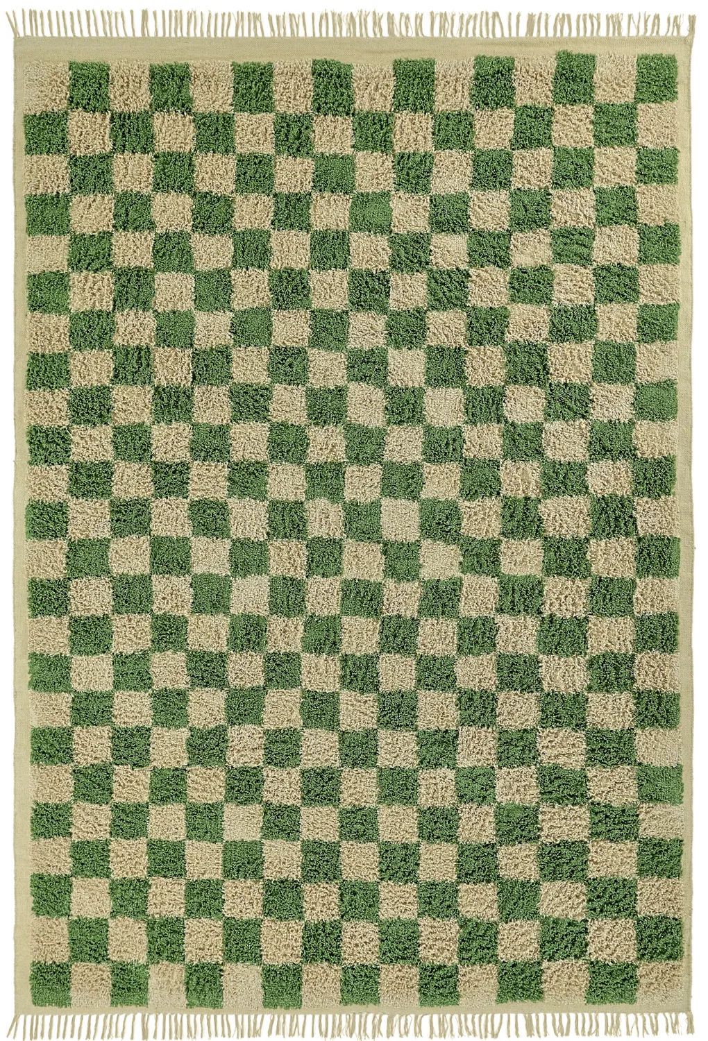 Hoogpolig vloerkleed - Elsey Natural Cotton Shaggy (groen/beige)