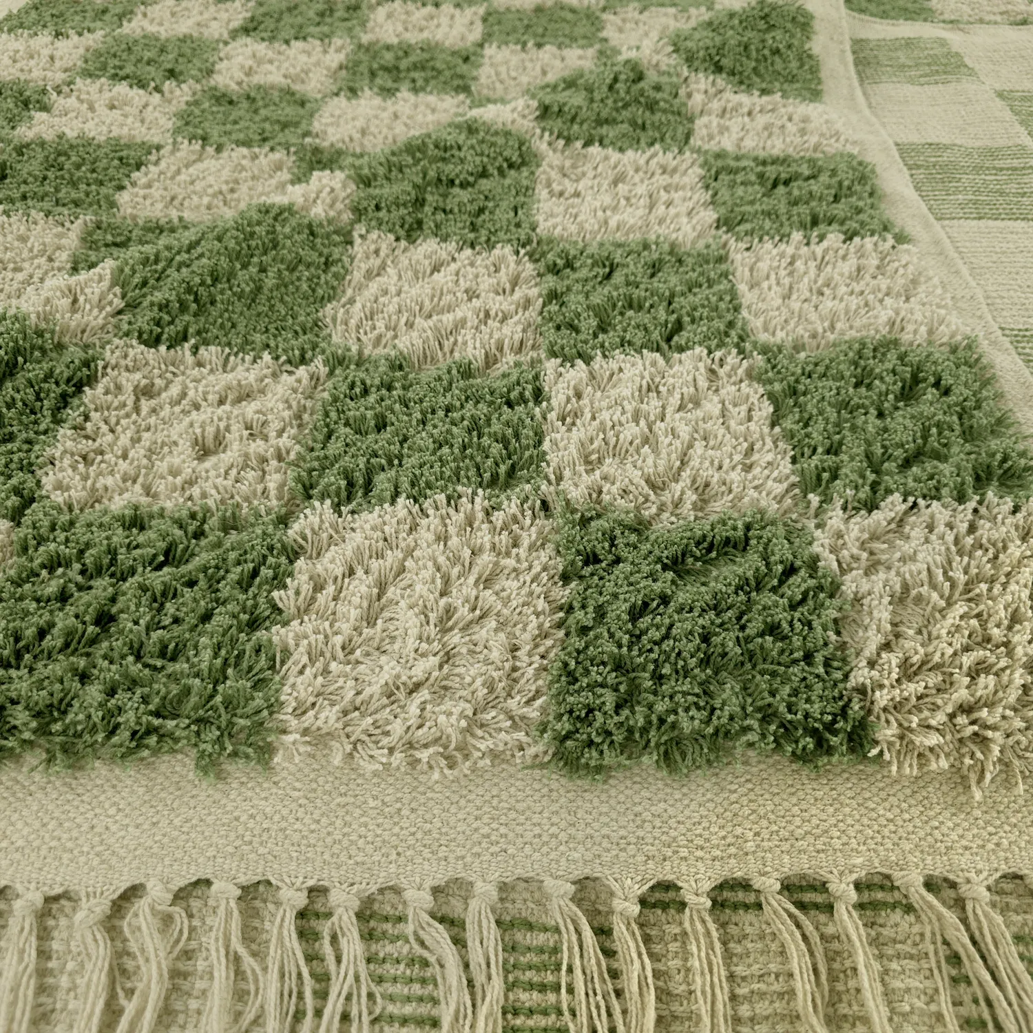 Hoogpolig vloerkleed - Elsey Natural Cotton Shaggy (groen/beige)