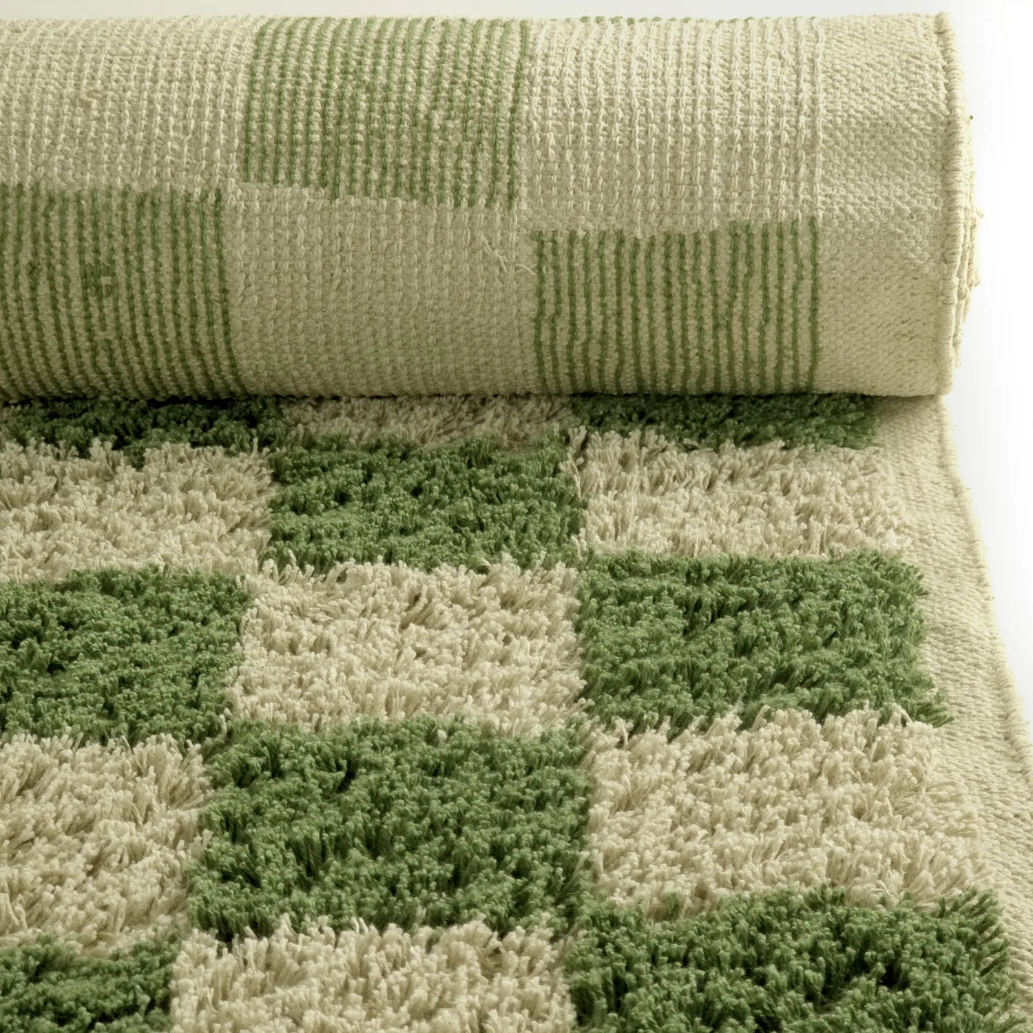 Hoogpolig vloerkleed - Elsey Natural Cotton Shaggy (groen/beige)