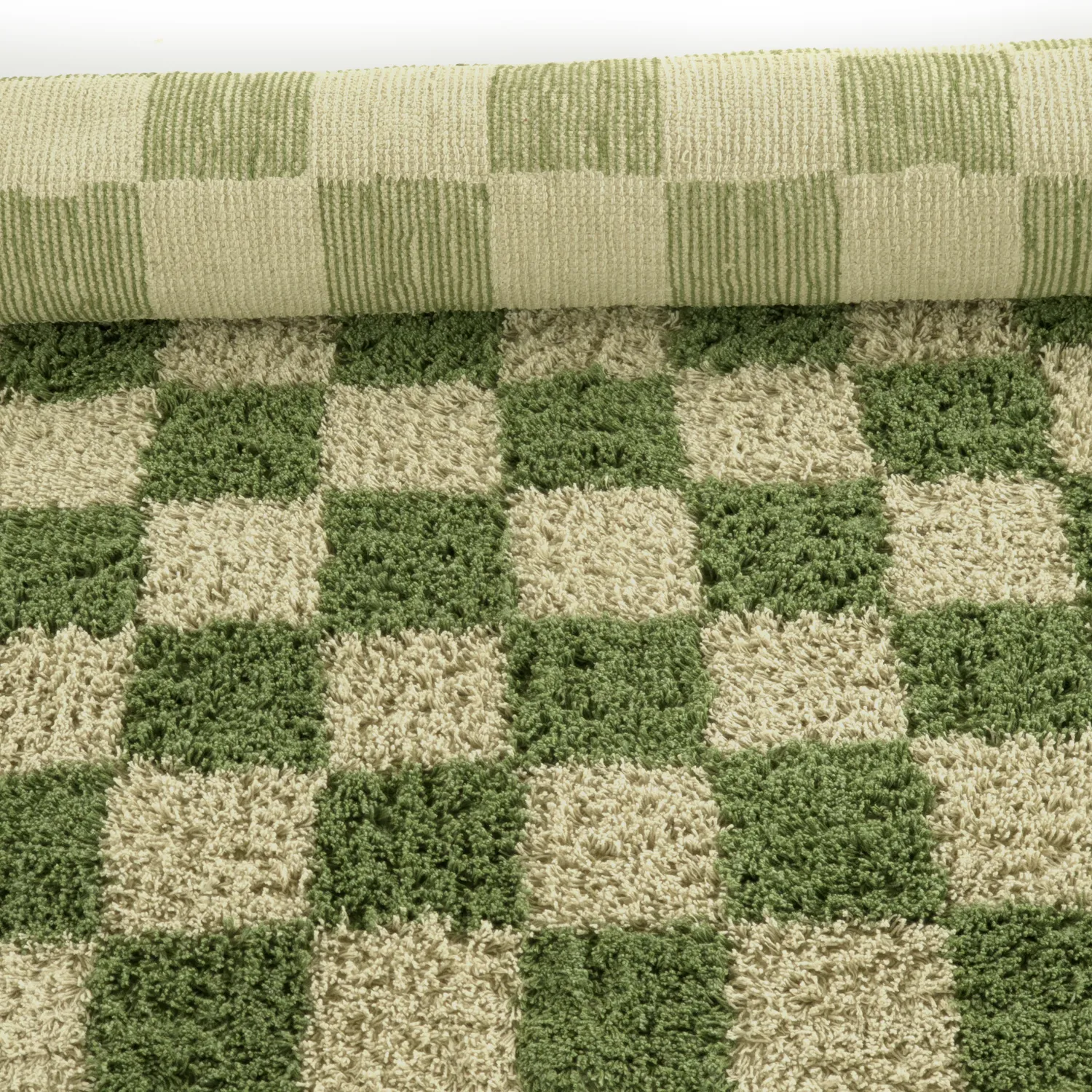 Hoogpolig vloerkleed - Elsey Natural Cotton Shaggy (groen/beige)