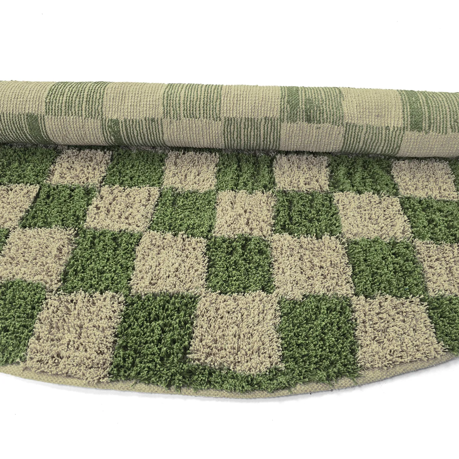 Ronde vloerkleden - Elsey Natural Cotton Shaggy (groen/beige)