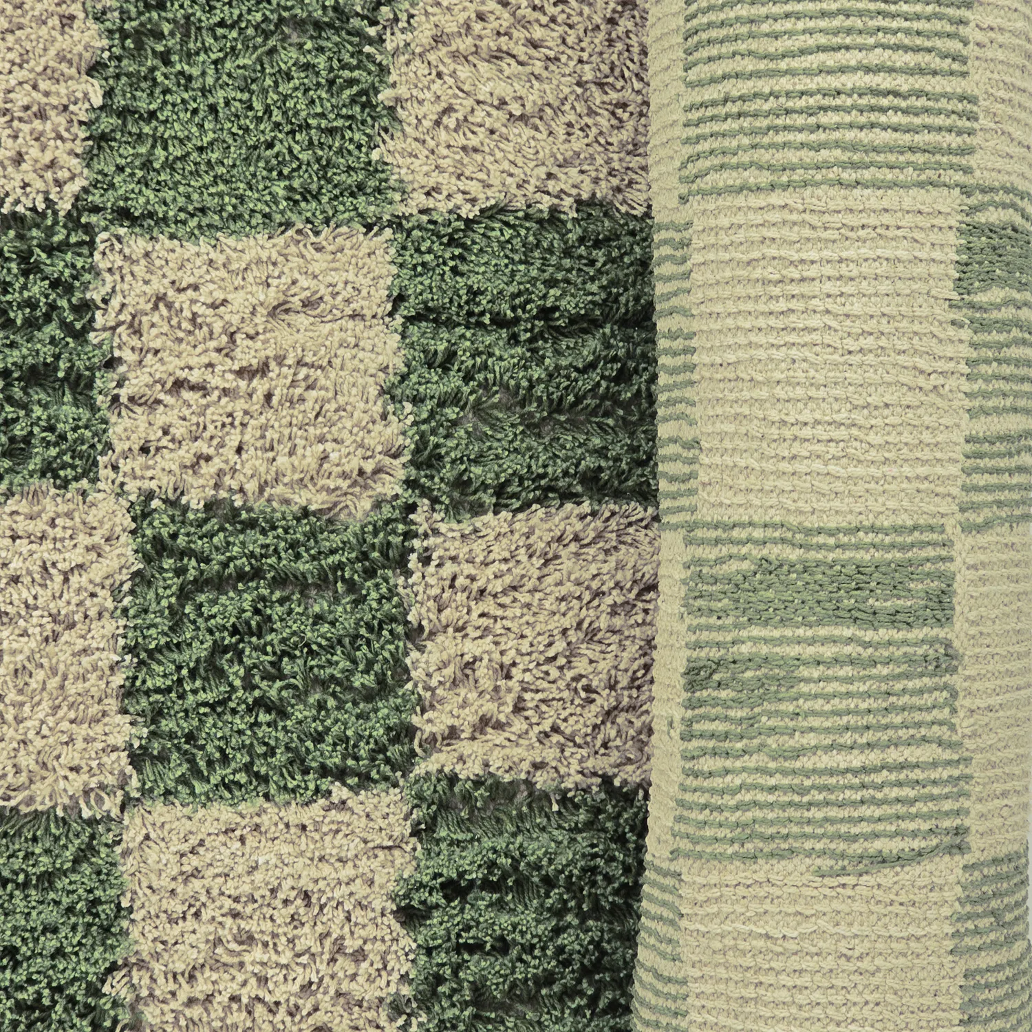 Ronde vloerkleden - Elsey Natural Cotton Shaggy (groen/beige)