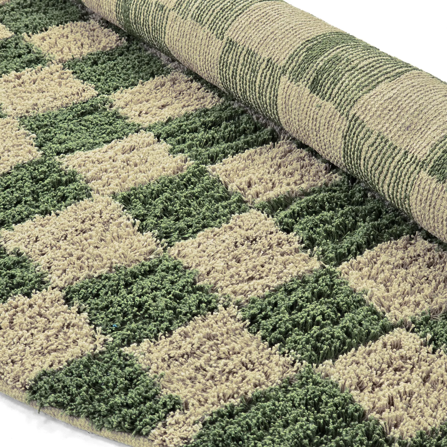 Ronde vloerkleden - Elsey Natural Cotton Shaggy (groen/beige)