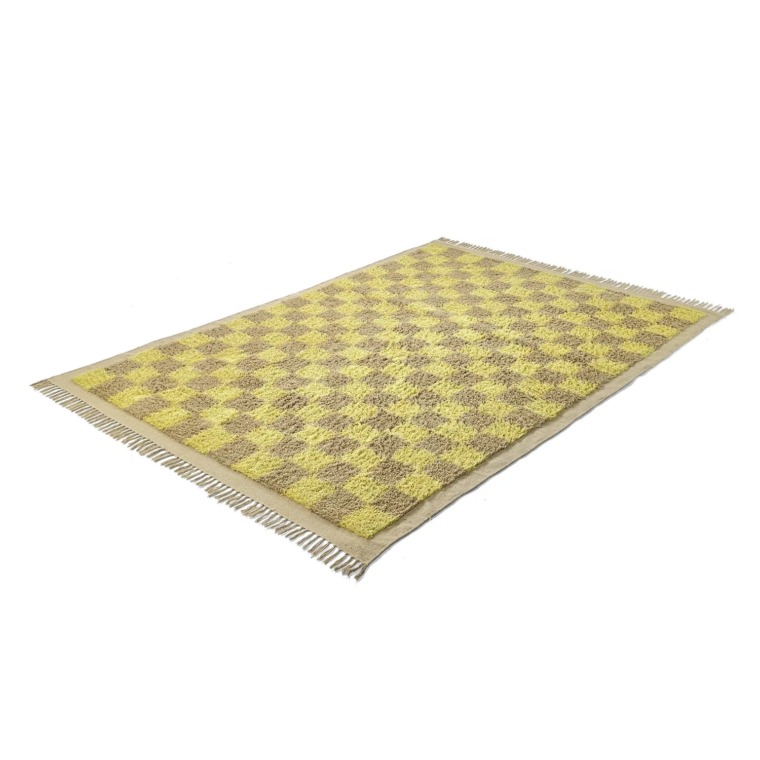 Hoogpolig vloerkleed - Elsey Natural Cotton Shaggy (geel/beige)