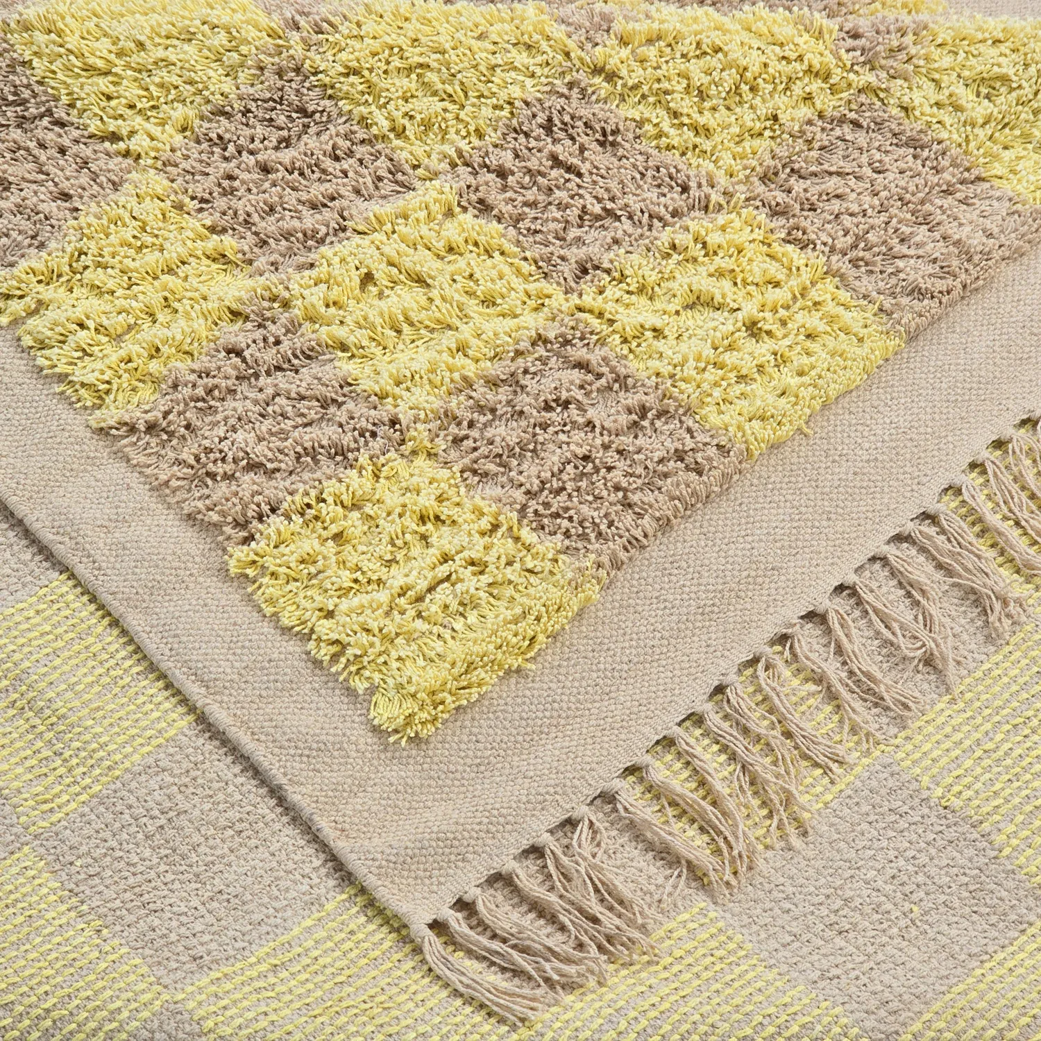 Hoogpolig vloerkleed - Elsey Natural Cotton Shaggy (geel/beige)