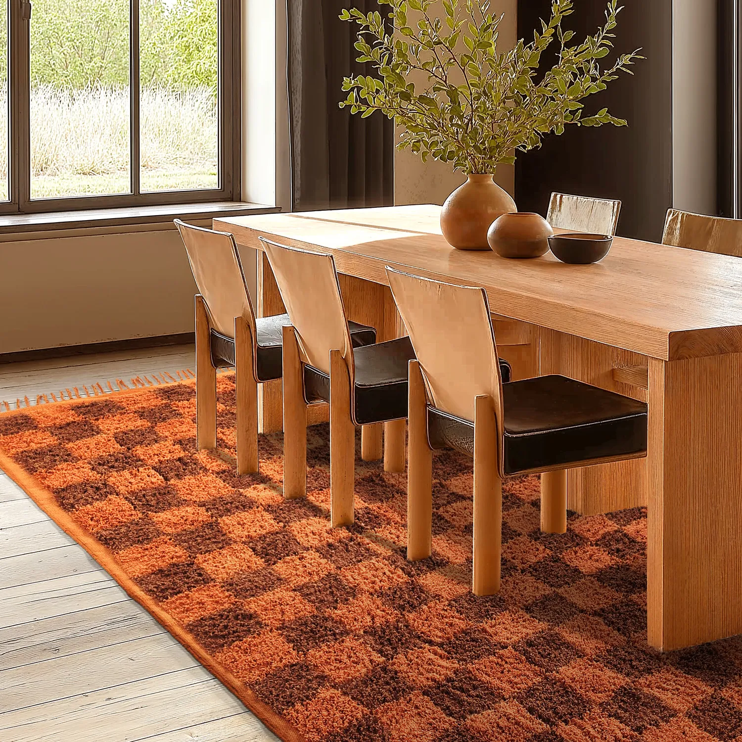 Hoogpolig vloerkleed - Elsey Natural Cotton Shaggy (oranje/rood)