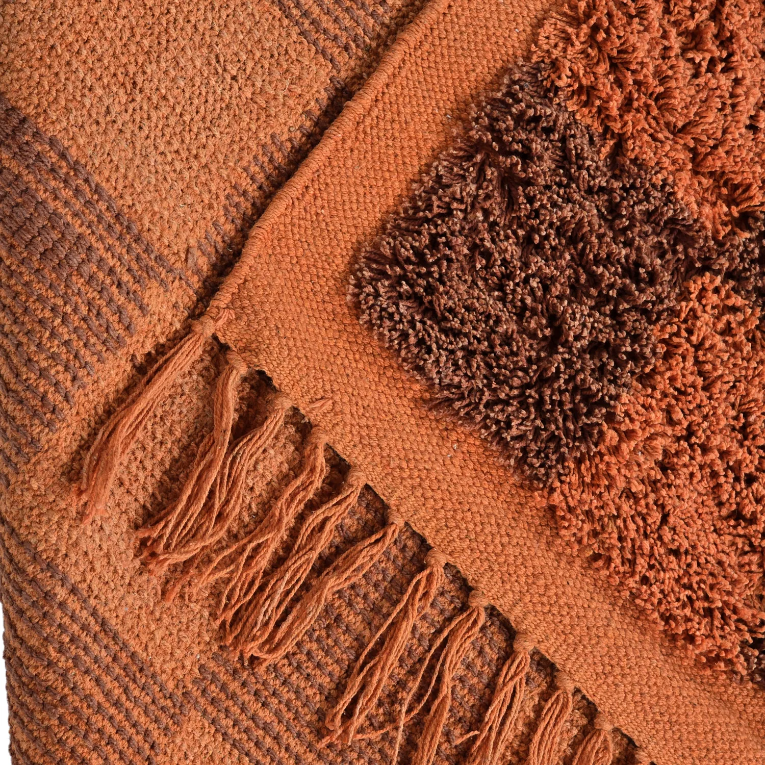 Hoogpolig vloerkleed - Elsey Natural Cotton Shaggy (oranje/rood)