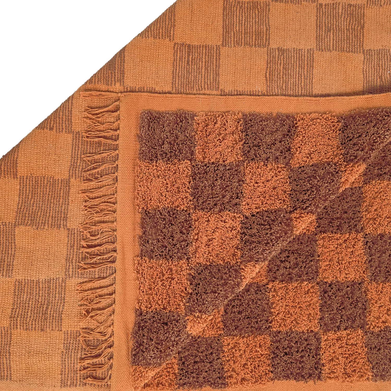 Hoogpolig vloerkleed - Elsey Natural Cotton Shaggy (oranje/rood)