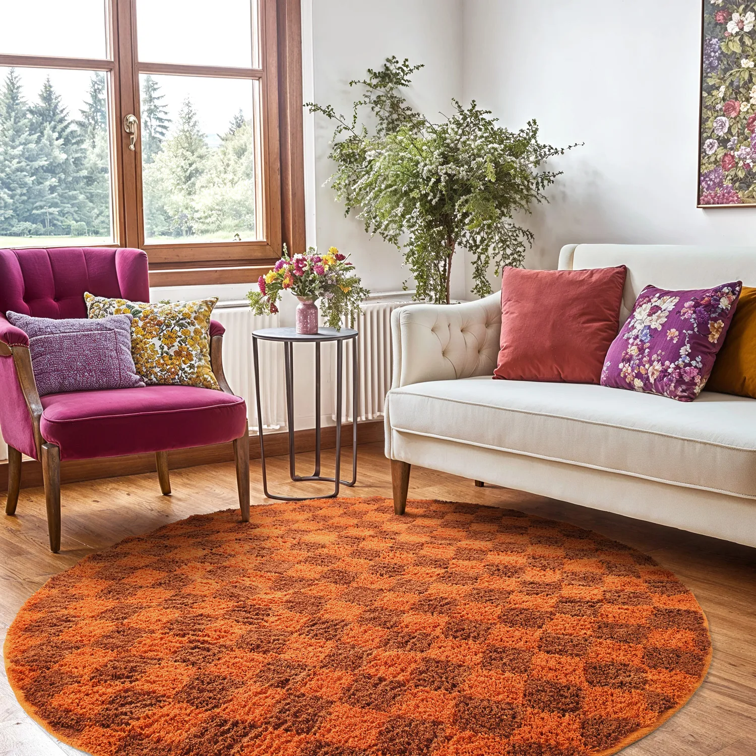 Ronde vloerkleden - Elsey Natural Cotton Shaggy (oranje/rood)