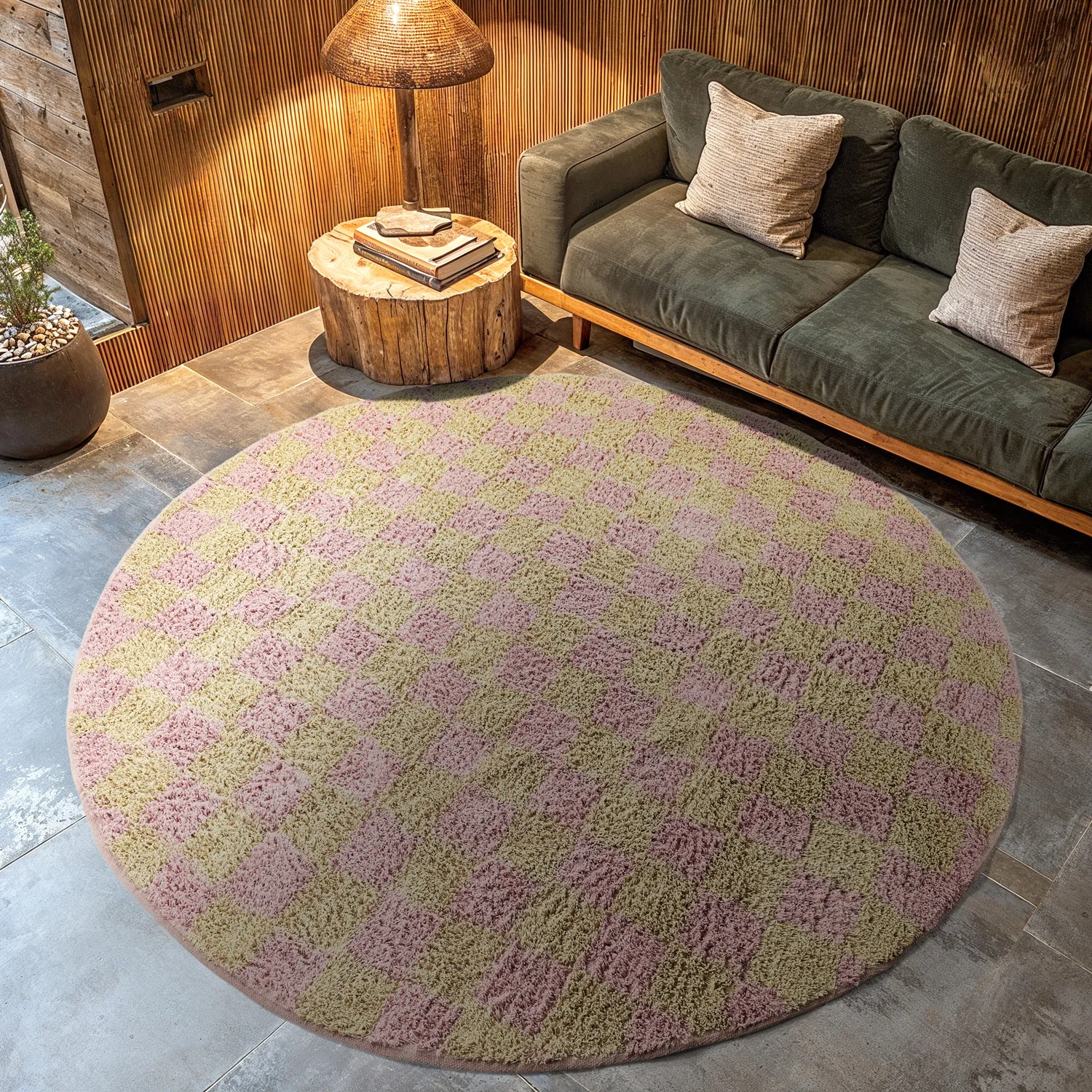 Ronde vloerkleden - Elsey Natural Cotton Shaggy (roze/oranje)