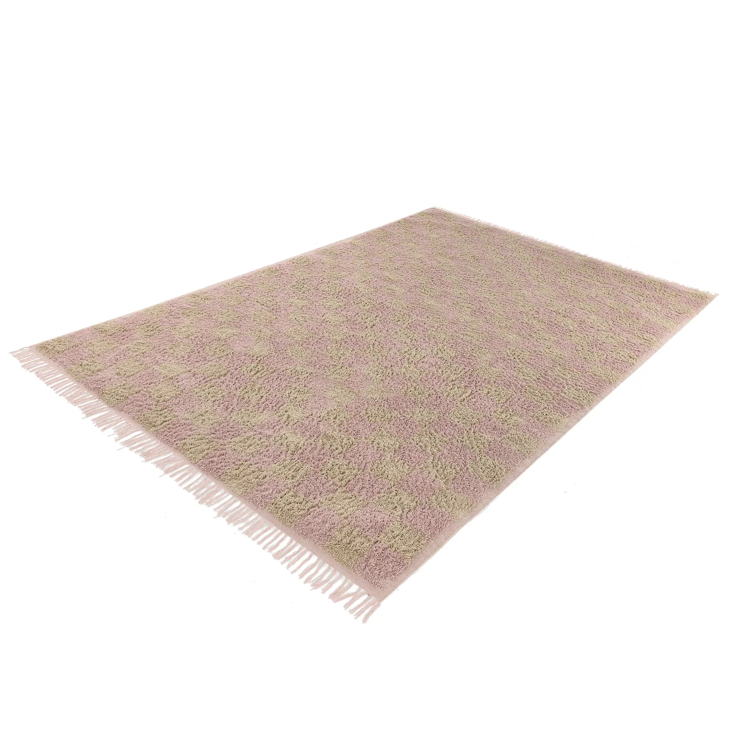 Hoogpolig vloerkleed - Elsey Natural Cotton Shaggy (roze/oranje)