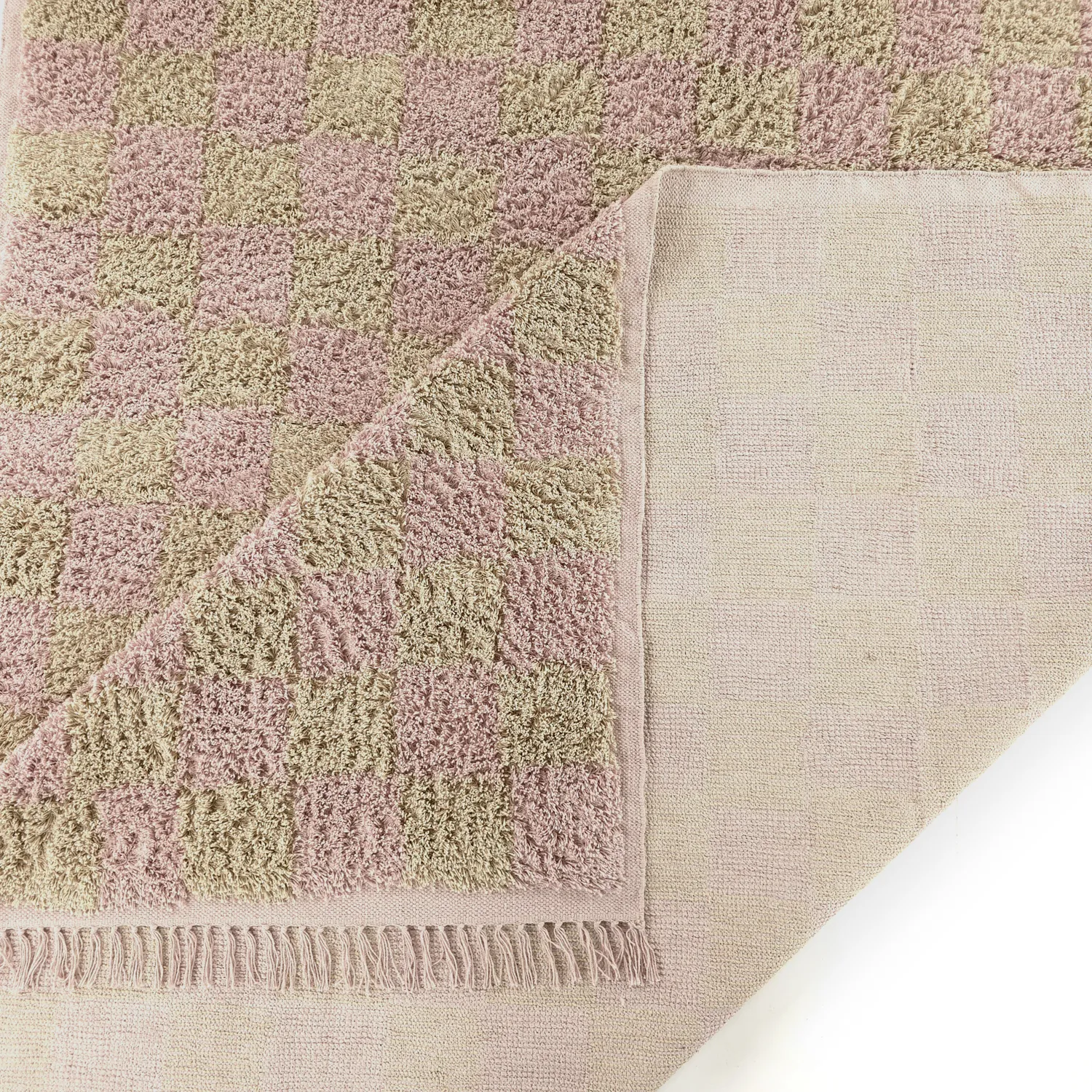 Hoogpolig vloerkleed - Elsey Natural Cotton Shaggy (roze/oranje)