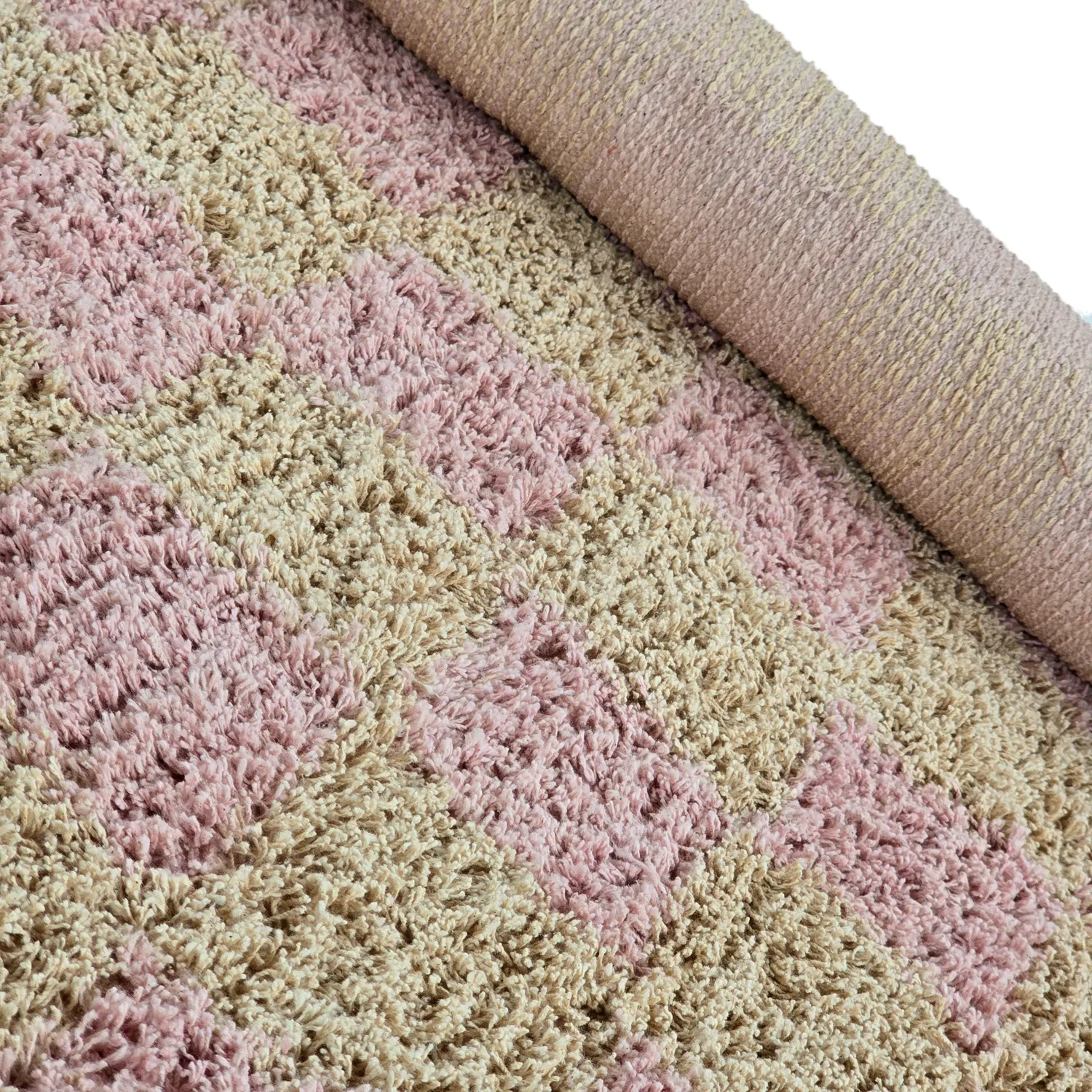 Ronde vloerkleden - Elsey Natural Cotton Shaggy (roze/oranje)