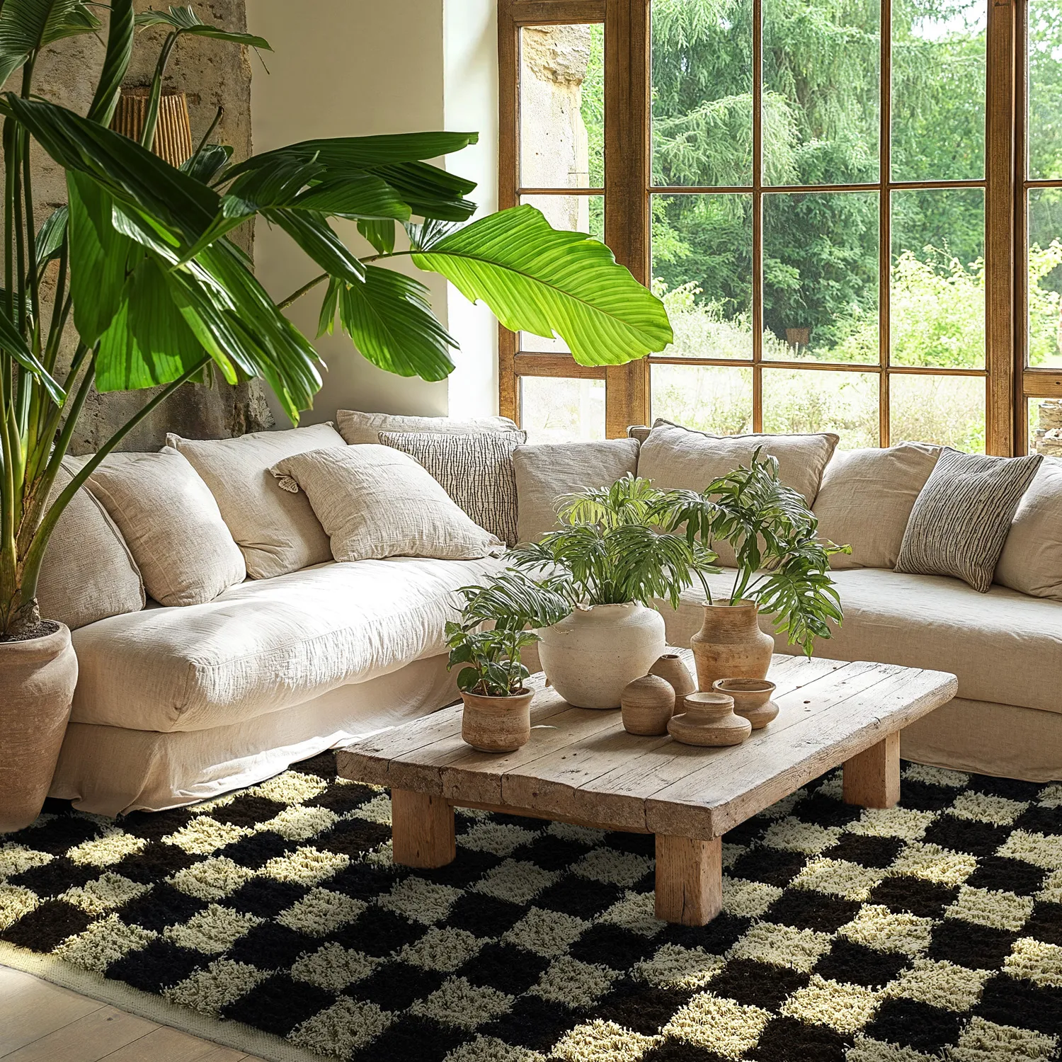 Hoogpolig vloerkleed - Elsey Natural Cotton Shaggy (zwart/beige)