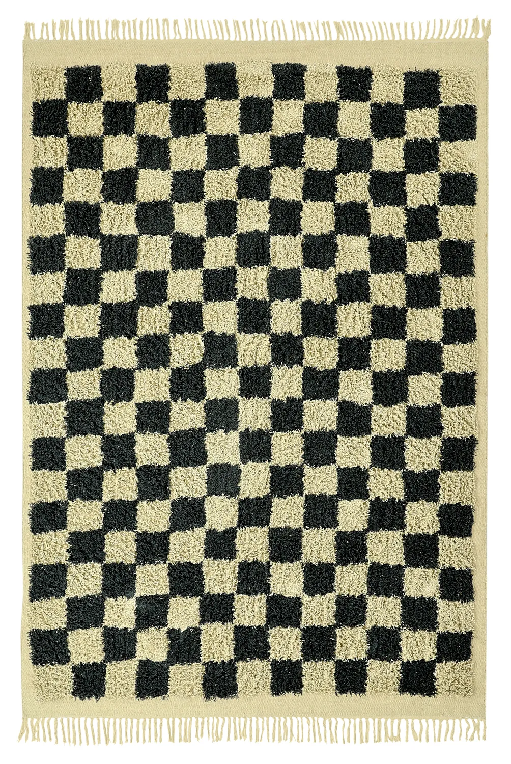 Hoogpolig vloerkleed - Elsey Natural Cotton Shaggy (zwart/beige)