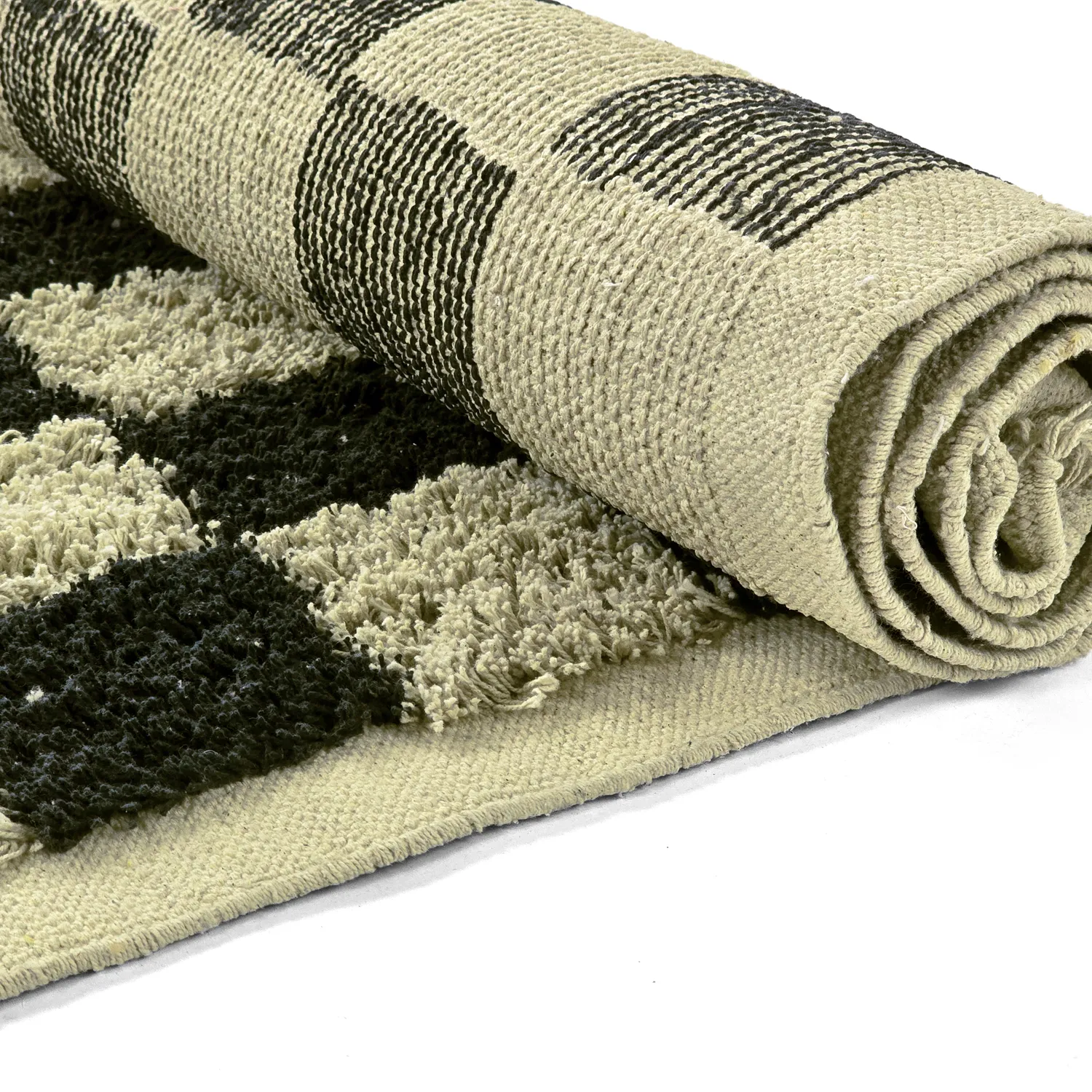 Hoogpolig vloerkleed - Elsey Natural Cotton Shaggy (zwart/beige)