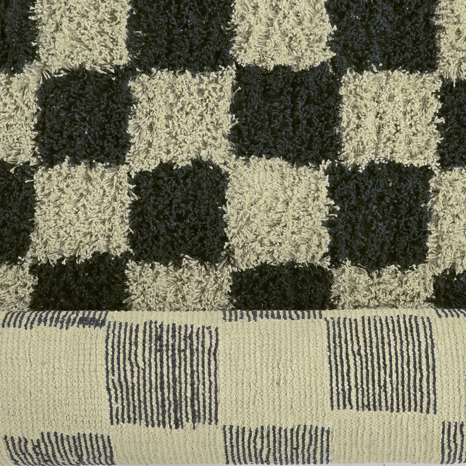 Hoogpolig vloerkleed - Elsey Natural Cotton Shaggy (zwart/beige)