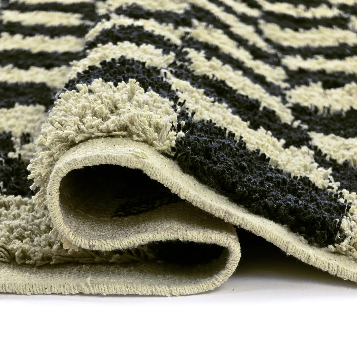 Hoogpolig vloerkleed - Elsey Natural Cotton Shaggy (zwart/beige)