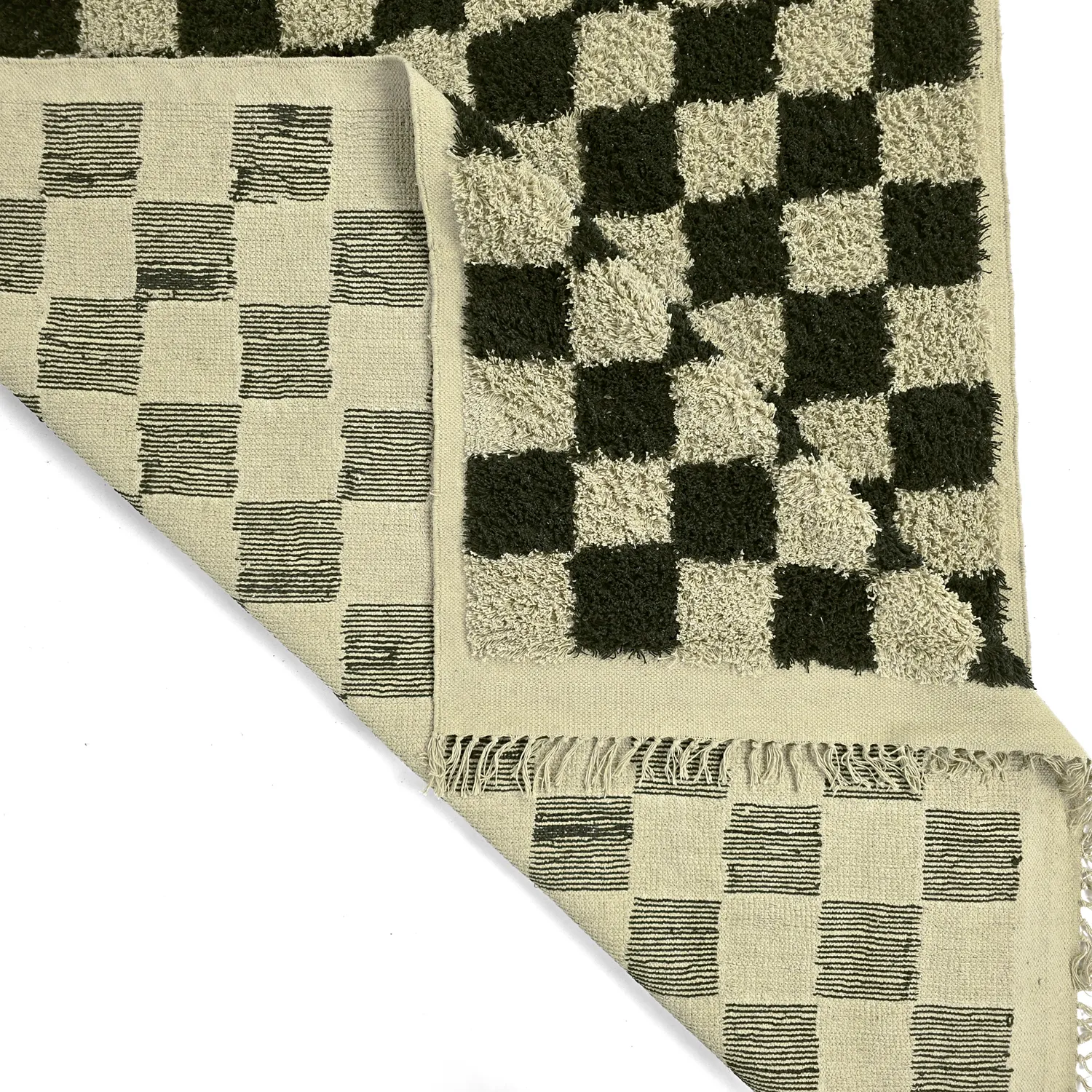 Hoogpolig vloerkleed - Elsey Natural Cotton Shaggy (zwart/beige)