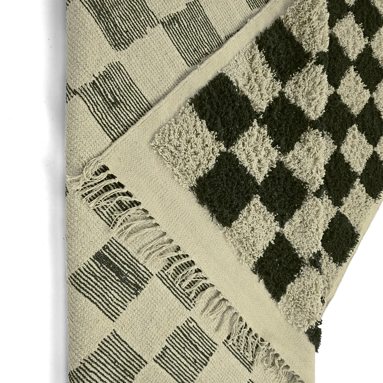 Hoogpolig vloerkleed - Elsey Natural Cotton Shaggy (zwart/beige)