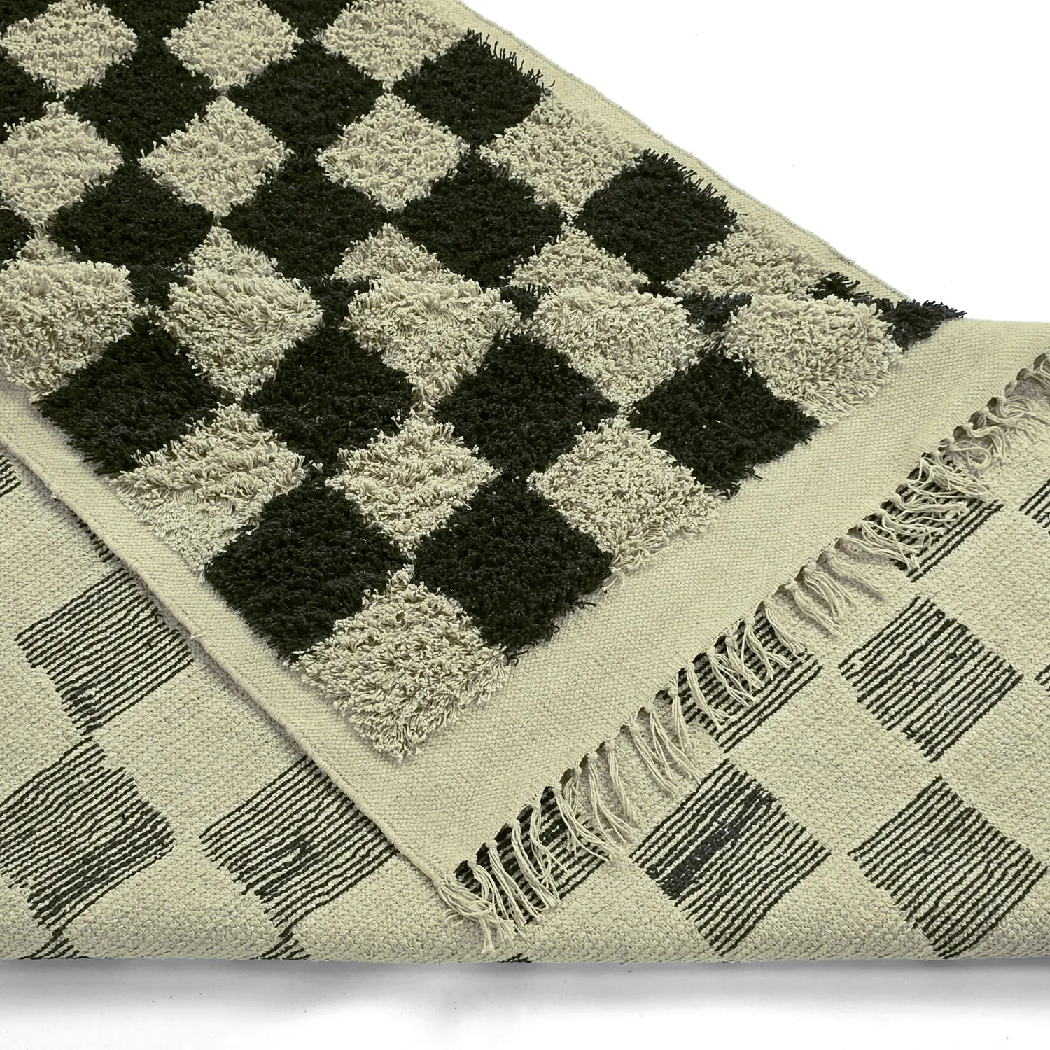 Hoogpolig vloerkleed - Elsey Natural Cotton Shaggy (zwart/beige)