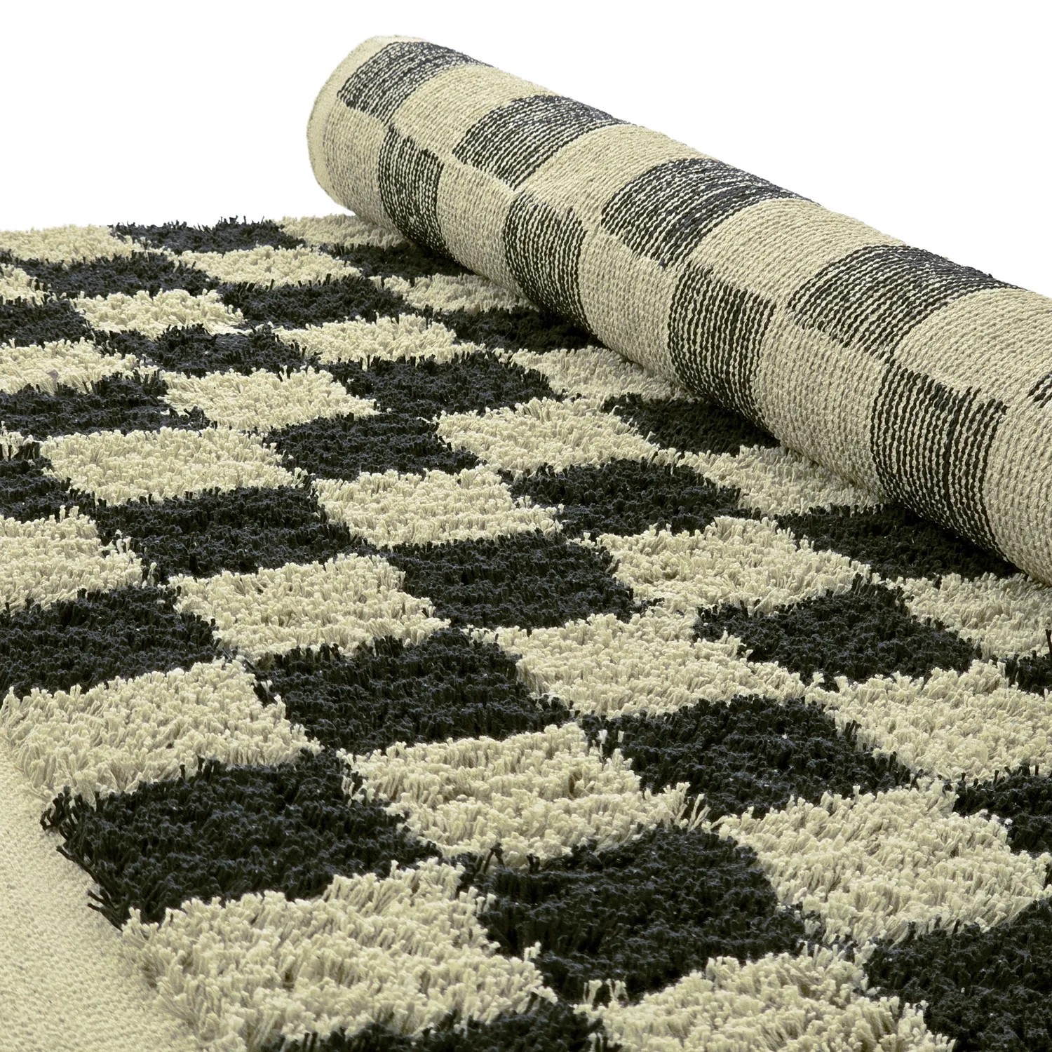 Hoogpolig vloerkleed - Elsey Natural Cotton Shaggy (zwart/beige)