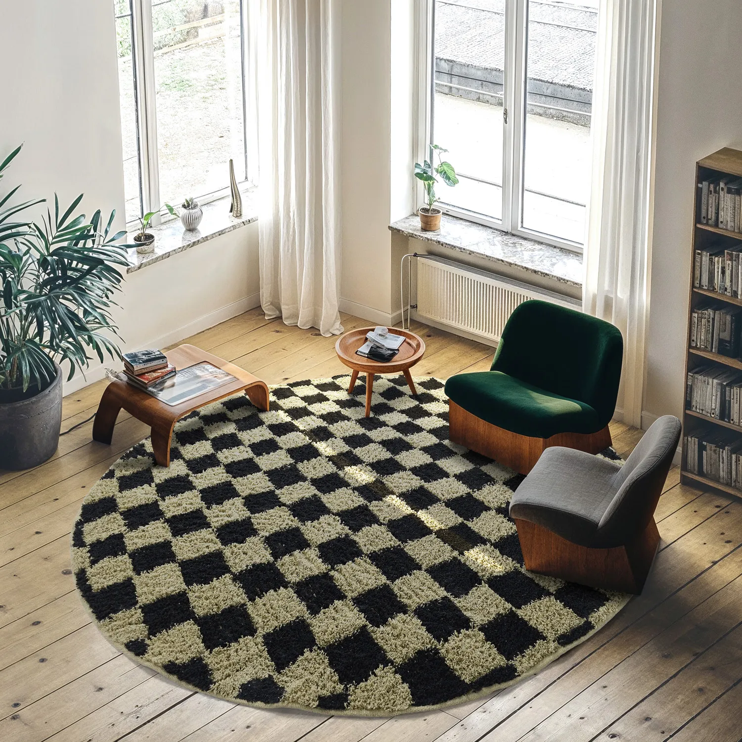 Ronde vloerkleden - Elsey Natural Cotton Shaggy (zwart/beige)