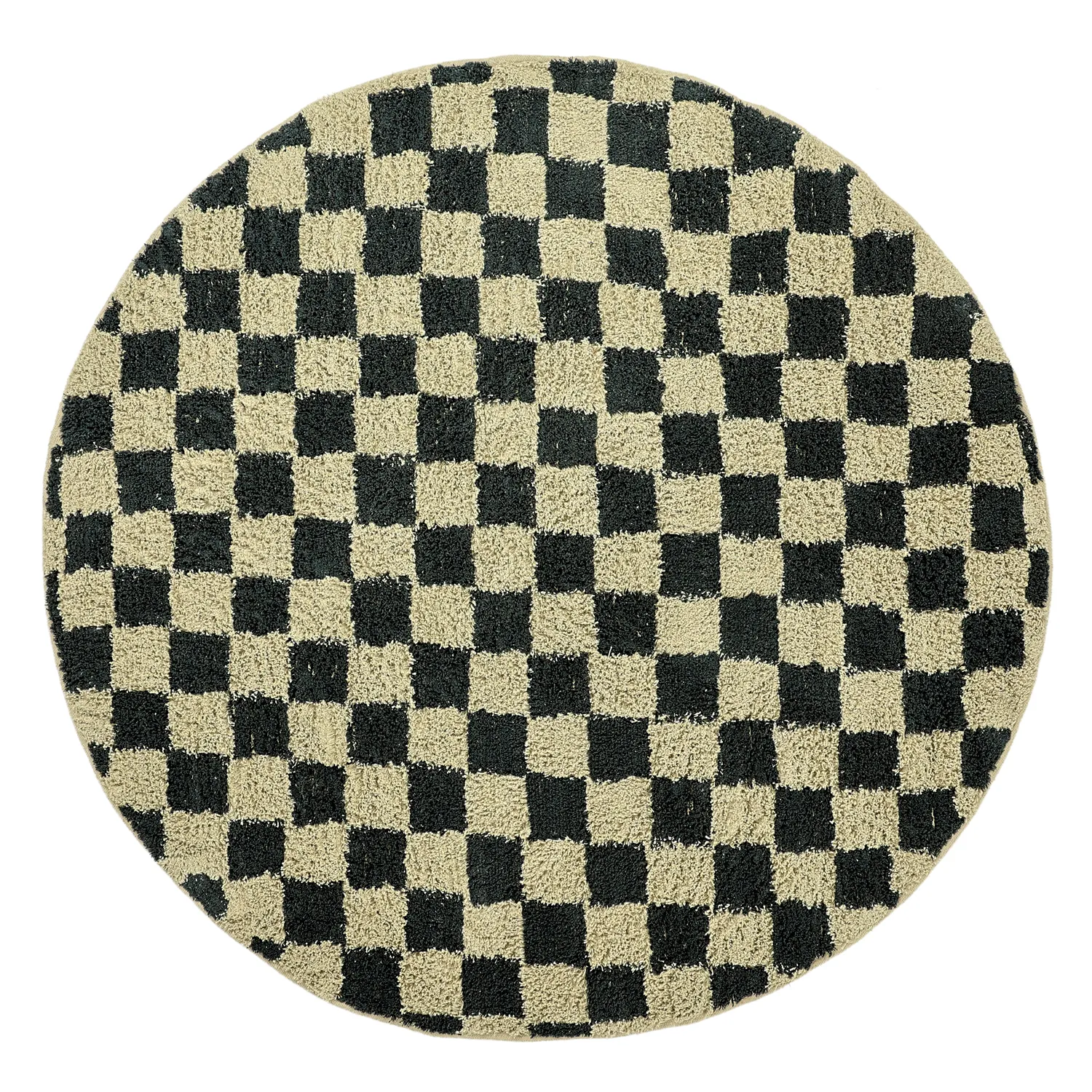 Ronde vloerkleden - Elsey Natural Cotton Shaggy (zwart/beige)