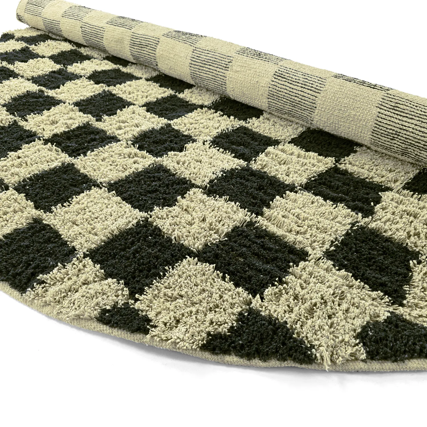Ronde vloerkleden - Elsey Natural Cotton Shaggy (zwart/beige)