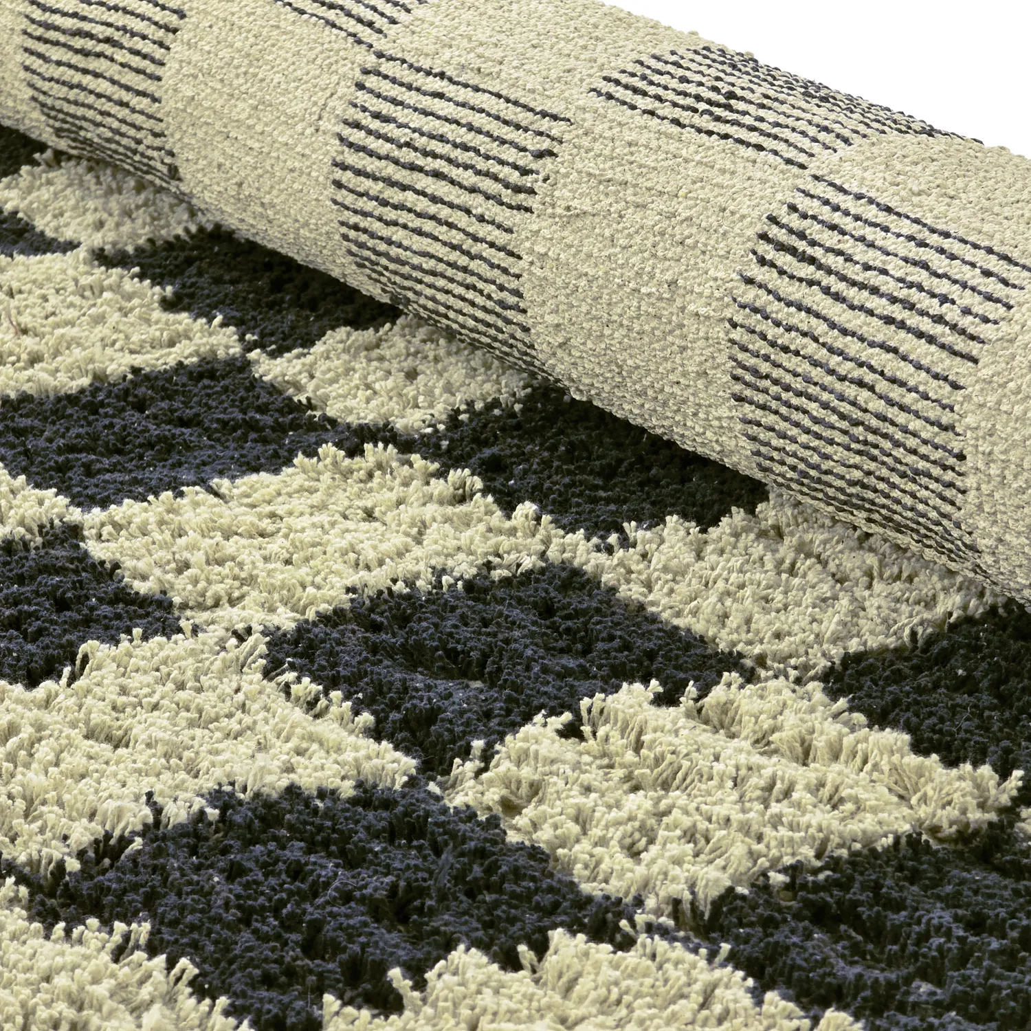 Ronde vloerkleden - Elsey Natural Cotton Shaggy (zwart/beige)