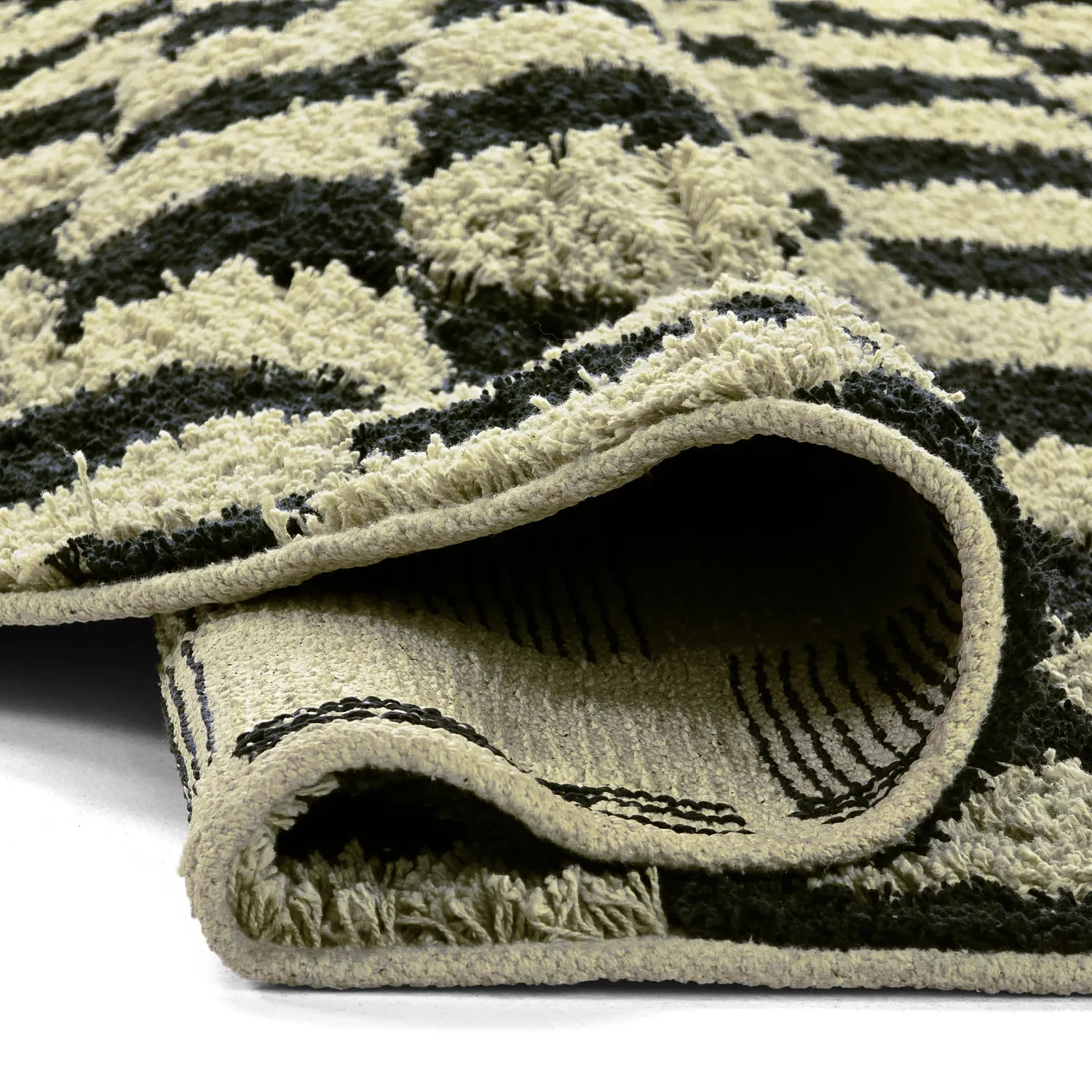 Ronde vloerkleden - Elsey Natural Cotton Shaggy (zwart/beige)