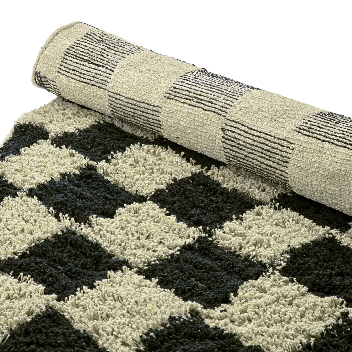 Ronde vloerkleden - Elsey Natural Cotton Shaggy (zwart/beige)