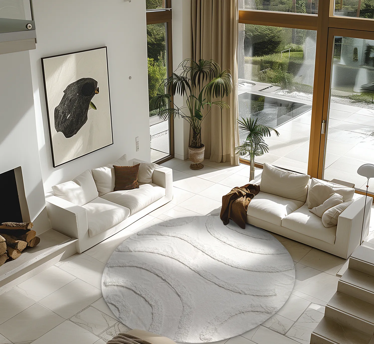 Ronde vloerkleden - Emilia Natural Cotton Shaggy (offwhite)