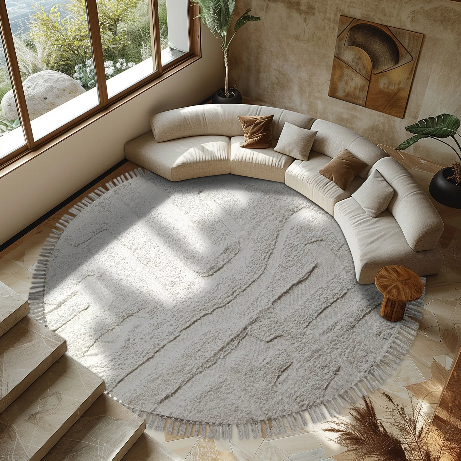 Ronde vloerkleden - Fallon Natural Cotton Shaggy (offwhite)
