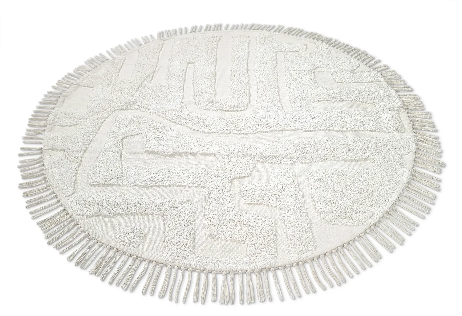 Ronde vloerkleden - Fallon Natural Cotton Shaggy (offwhite)